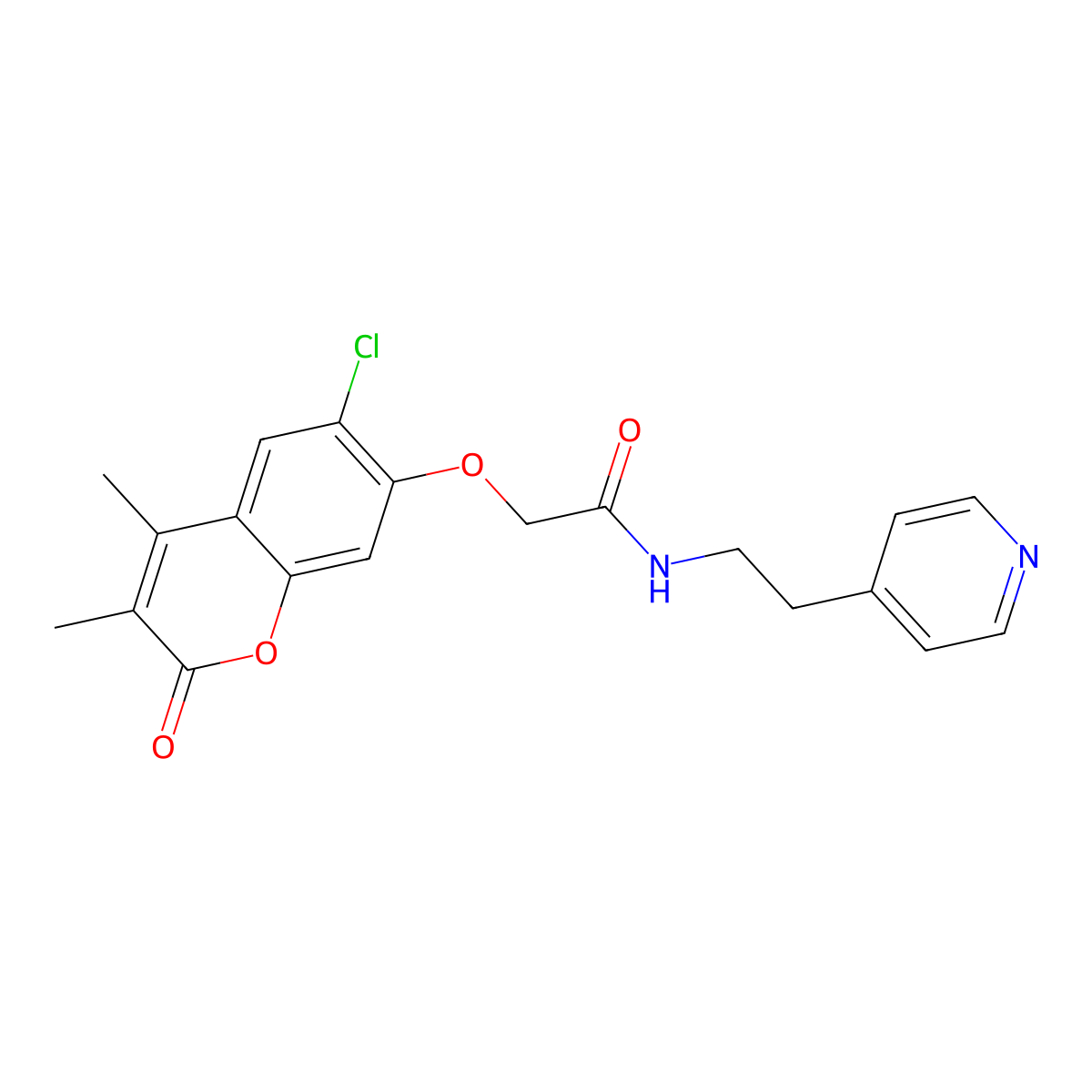 2-[(6-chloro-3,4-dimethyl-2-oxo-2H-chromen-7-yl)oxy]-N-[2-(4-pyridyl)ethyl]acetamide molecular structure, CAS 1401577-63-6