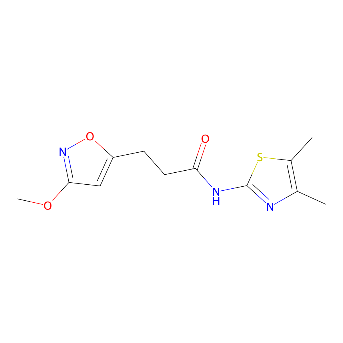 N-(4,5-dimethyl-1,3-thiazol-2-yl)-3-(3-methoxy-1,2-oxazol-5-yl)propanamide molecular structure, CAS 1401577-66-9