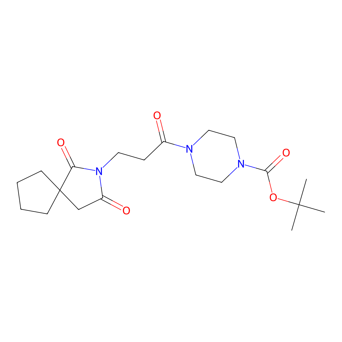 Tert-butyl 4-[3-(1,3-dioxo-2-azaspiro[4.4]non-2-yl)propanoyl]piperazine-1-carboxylate molecular structure, CAS 1401577-90-9