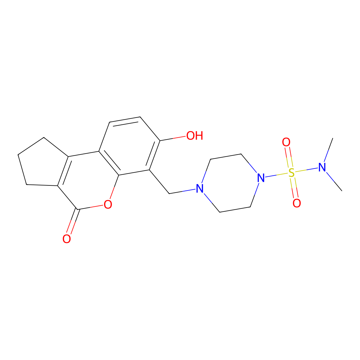 4-[(7-hydroxy-4-oxo-1,2,3,4-tetrahydrocyclopenta[c]chromen-6-yl)methyl]-N,N-dimethylpiperazine-1-sulfonamide molecular structure, CAS 1401578-50-4