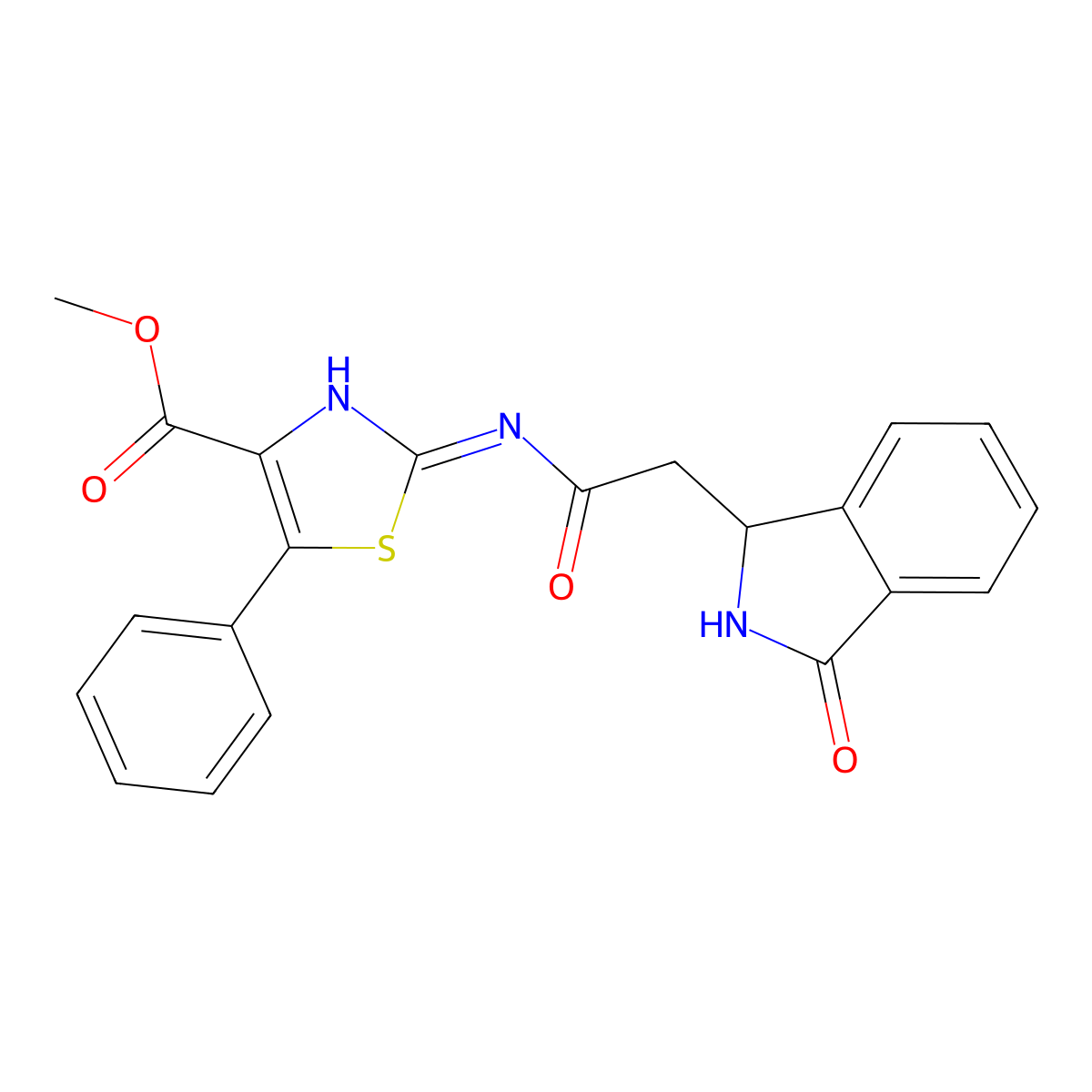 methyl 2-{[(3-oxo-2,3-dihydro-1H-isoindol-1-yl)acetyl]amino}-5-phenyl-1,3-thiazole-4-carboxylate molecular structure, CAS 1401578-53-7