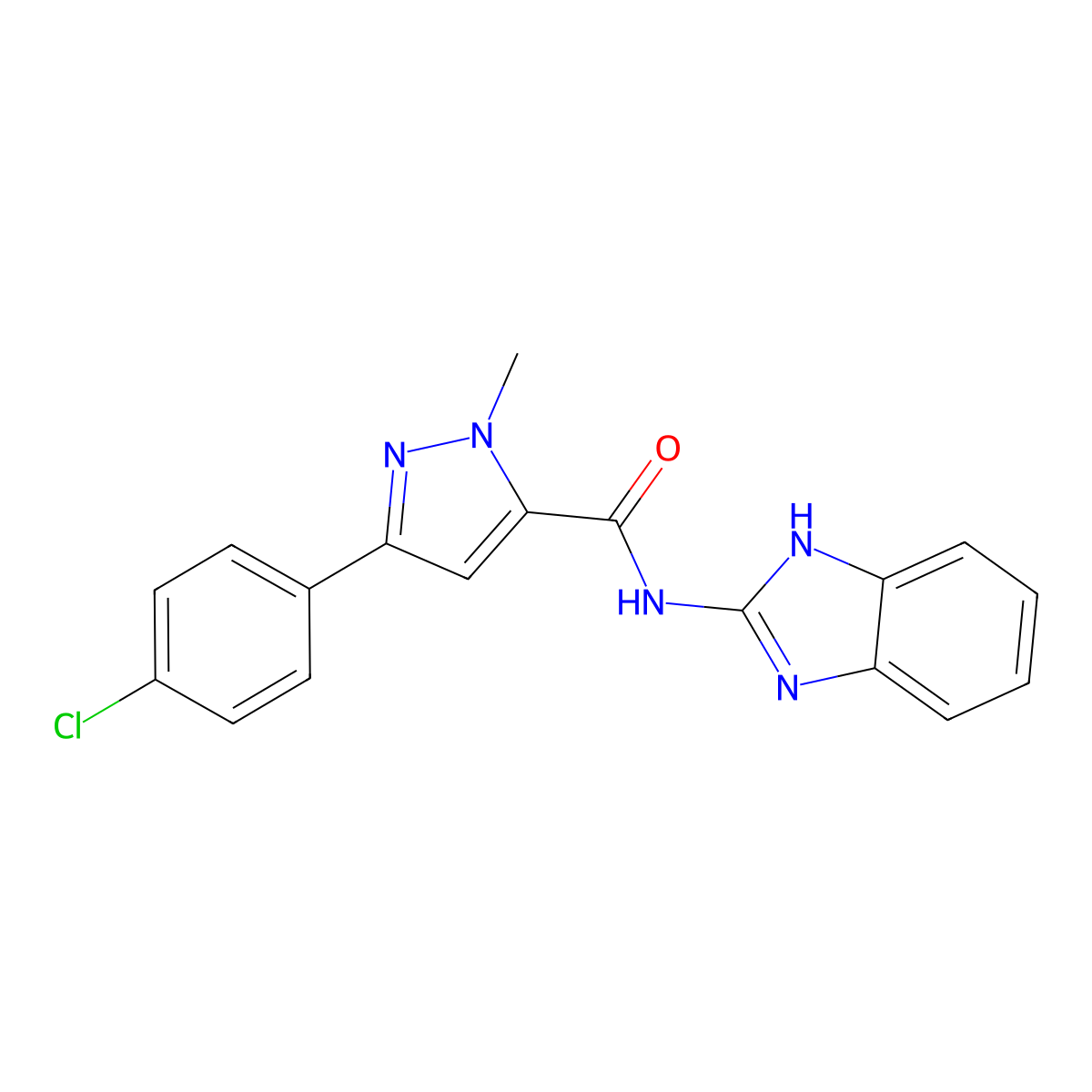 N-(1H-benzimidazol-2-yl)-3-(4-chlorophenyl)-1-methyl-1H-pyrazole-5-carboxamide molecular structure, CAS 1401578-54-8