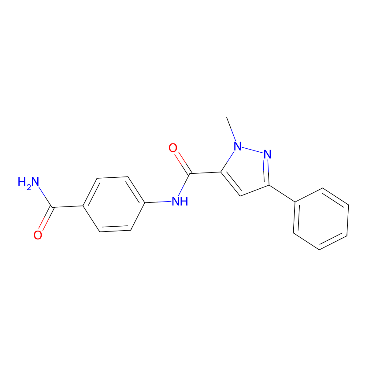 N-(4-carbamoylphenyl)-1-methyl-3-phenyl-1H-pyrazole-5-carboxamide molecular structure, CAS 1401578-59-3