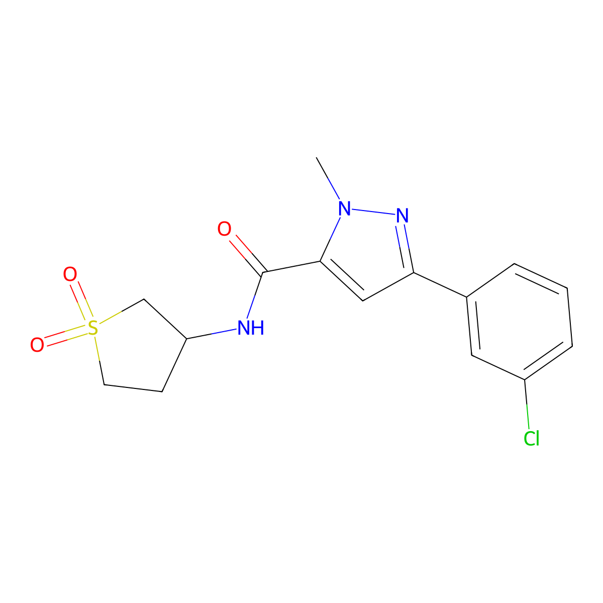 3-(3-chlorophenyl)-N-(1,1-dioxidotetrahydrothiophen-3-yl)-1-methyl-1H-pyrazole-5-carboxamide molecular structure, CAS 1401578-79-7
