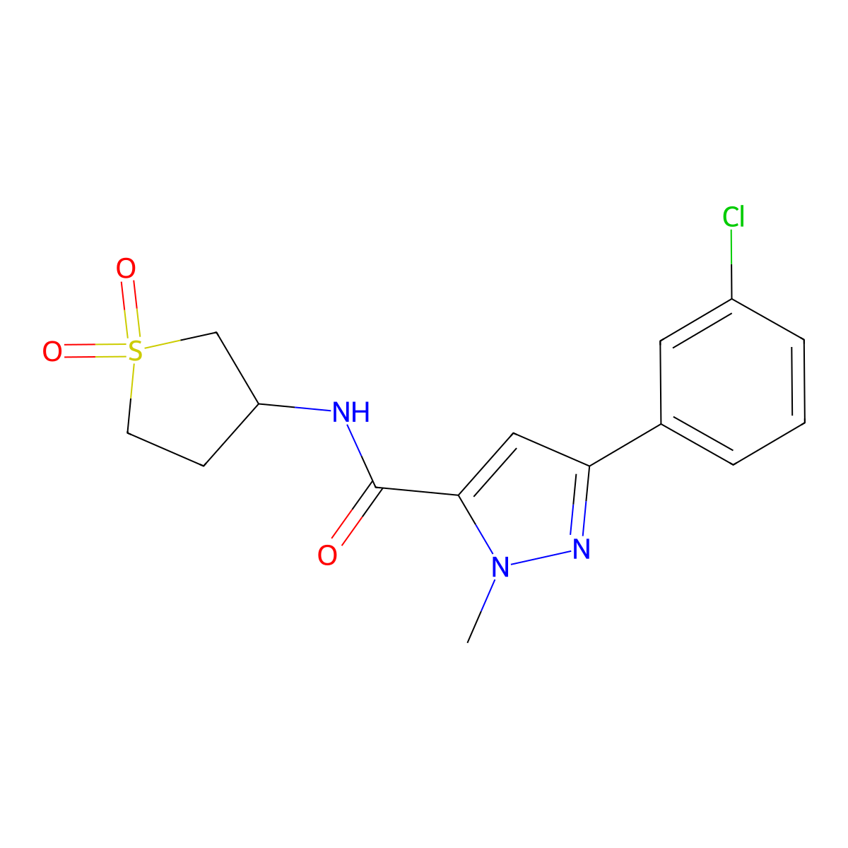 3-(3-chlorophenyl)-N-(1,1-dioxidotetrahydrothiophen-3-yl)-1-methyl-1H-pyrazole-5-carboxamide molecular structure, CAS 1401578-79-7