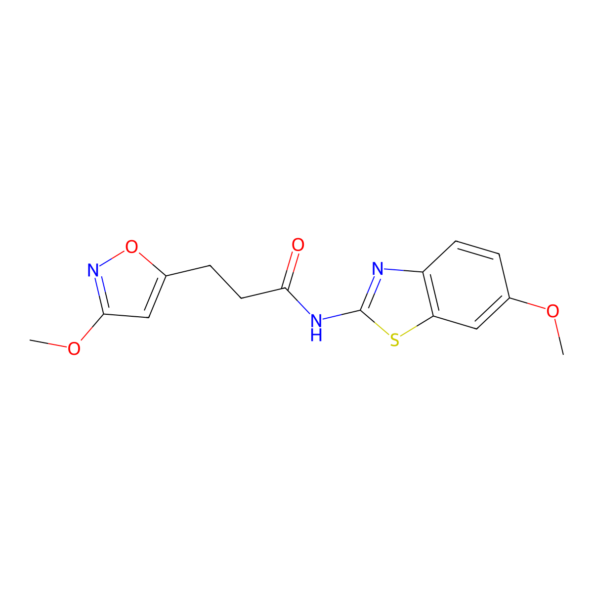N-(6-methoxy-1,3-benzothiazol-2-yl)-3-(3-methoxy-1,2-oxazol-5-yl)propanamide molecular structure, CAS 1401578-88-8