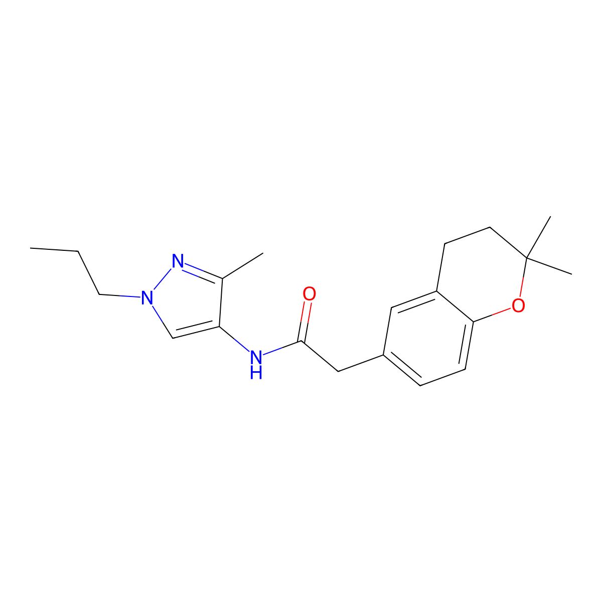 2-(2,2-dimethyl-3,4-dihydro-2H-chromen-6-yl)-N-(3-methyl-1-propyl-1H-pyrazol-4-yl)acetamide molecular structure, CAS 1401578-92-4