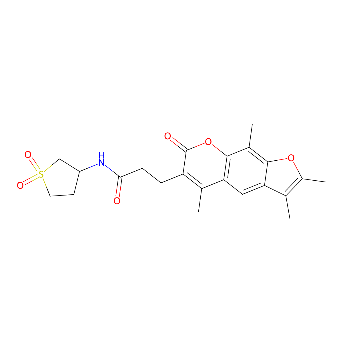 N-(1,1-dioxidotetrahydrothiophen-3-yl)-3-(2,3,5,9-tetramethyl-7-oxo-7H-furo[3,2-g]chromen-6-yl)propanamide molecular structure, CAS 1401579-17-6