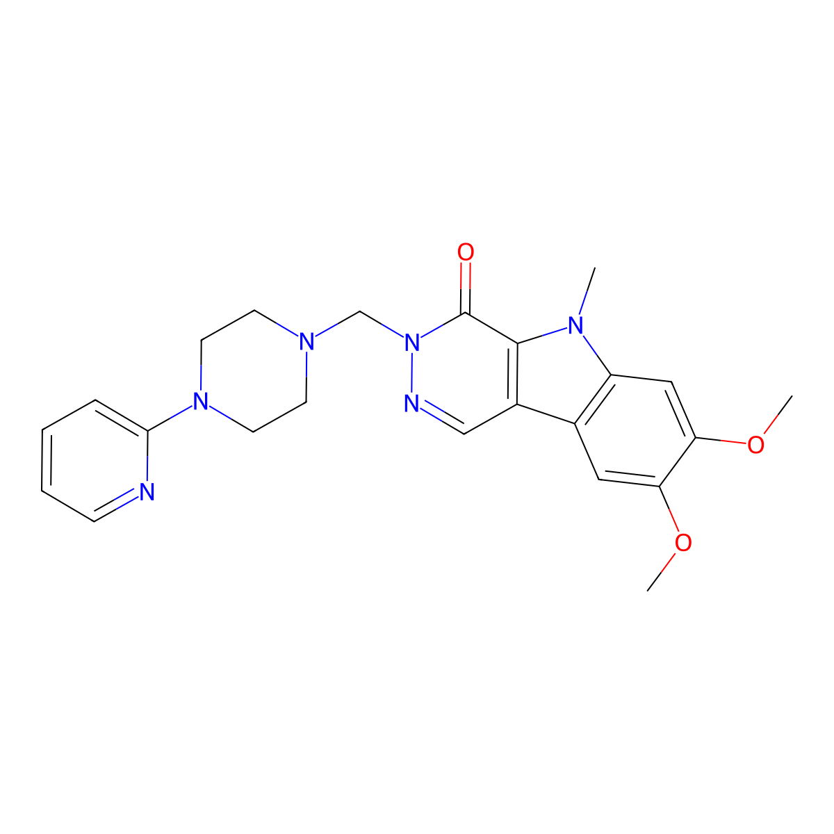 7,8-dimethoxy-5-methyl-3-{[4-(pyridin-2-yl)piperazin-1-yl]methyl}-3,5-dihydro-4H-pyridazino[4,5-b]indol-4-one molecular structure, CAS 1401579-29-0