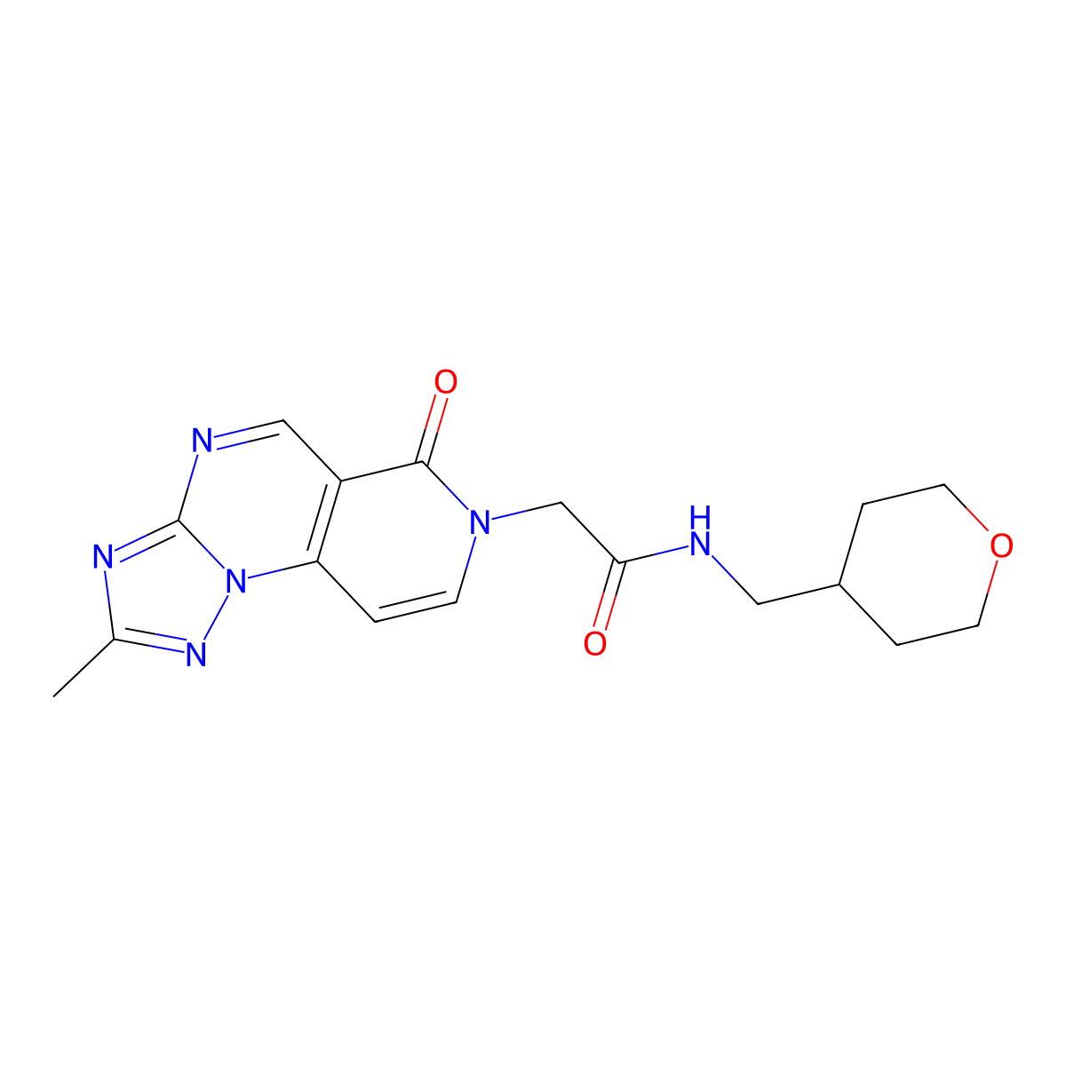 2-(2-methyl-6-oxopyrido[3,4-e][1,2,4]triazolo[1,5-a]pyrimidin-7(6H)-yl)-N-(tetrahydro-2H-pyran-4-ylmethyl)acetamide molecular structure, CAS 1401579-43-8