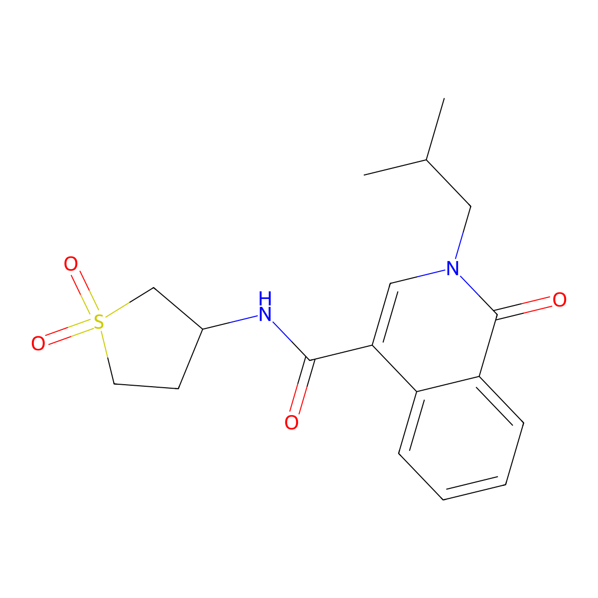 N-(1,1-dioxidotetrahydrothiophen-3-yl)-2-(2-methylpropyl)-1-oxo-1,2-dihydroisoquinoline-4-carboxamide molecular structure, CAS 1401579-48-3