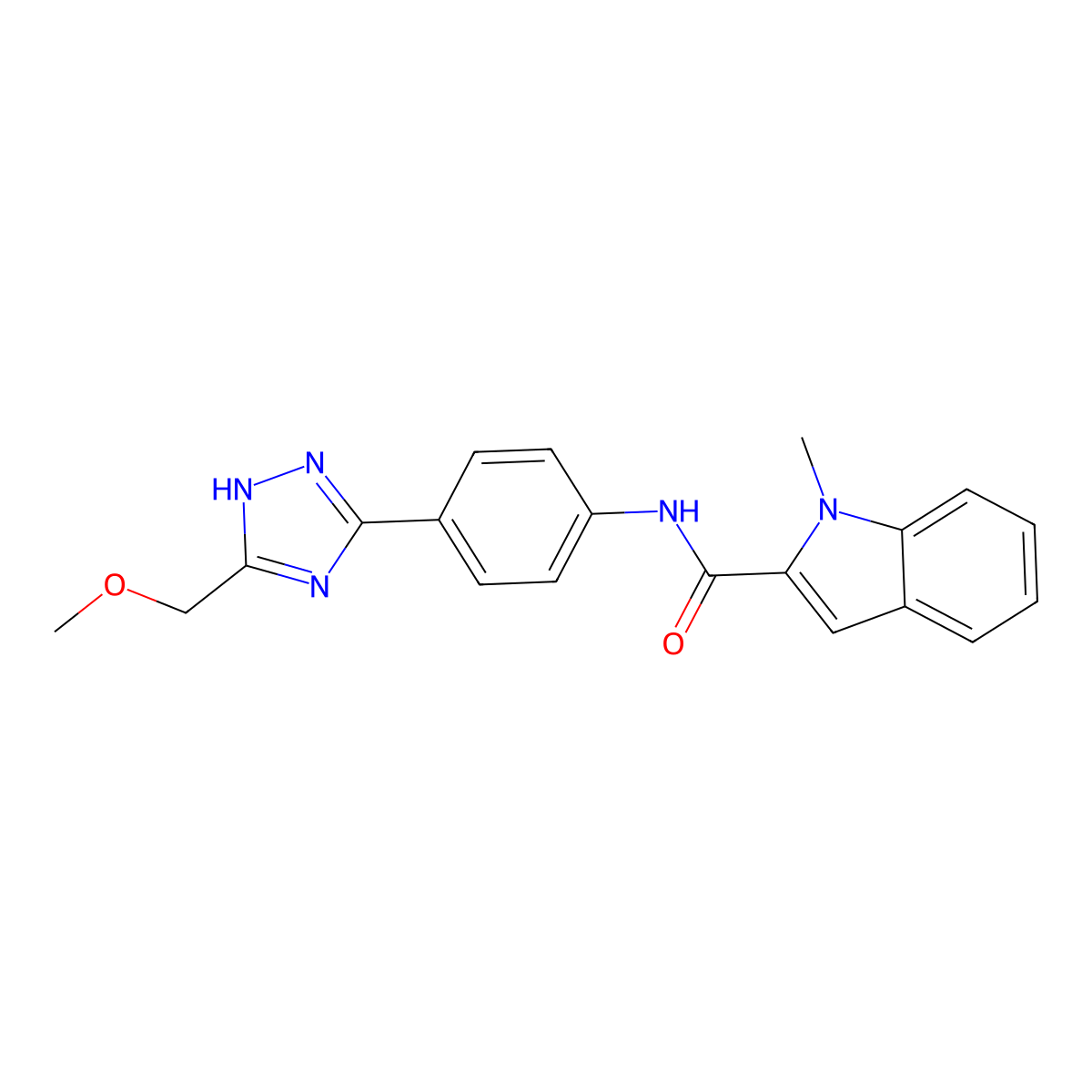 N-{4-[5-(methoxymethyl)-1H-1,2,4-triazol-3-yl]phenyl}-1-methyl-1H-indole-2-carboxamide molecular structure, CAS 1401579-52-9