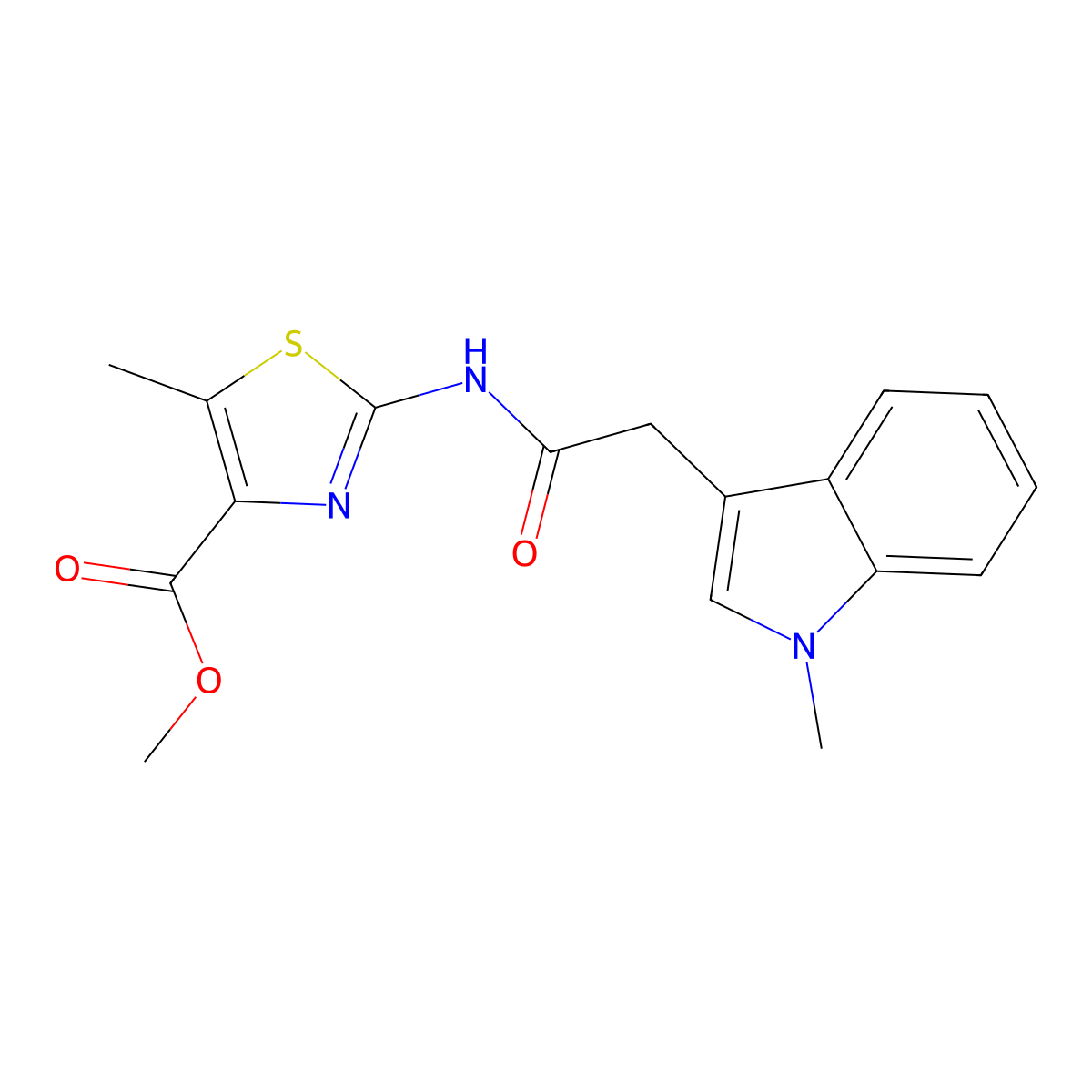methyl 5-methyl-2-{[(1-methyl-1H-indol-3-yl)acetyl]amino}-1,3-thiazole-4-carboxylate molecular structure, CAS 1401579-66-5