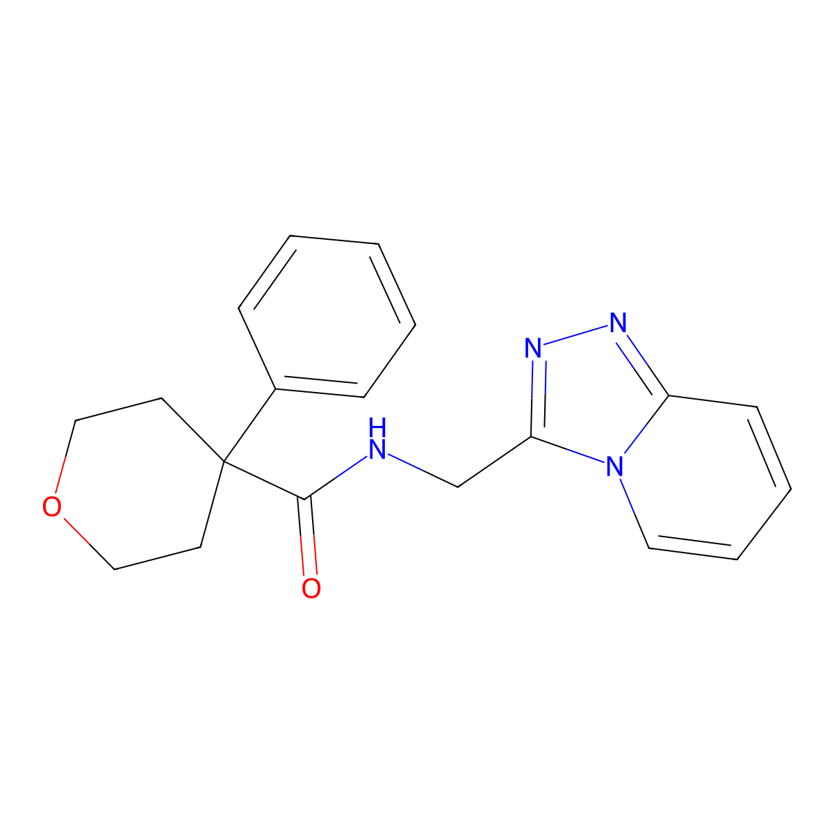 4-phenyl-N-([1,2,4]triazolo[4,3-a]pyridin-3-ylmethyl)tetrahydro-2H-pyran-4-carboxamide molecular structure, CAS 1401579-77-8