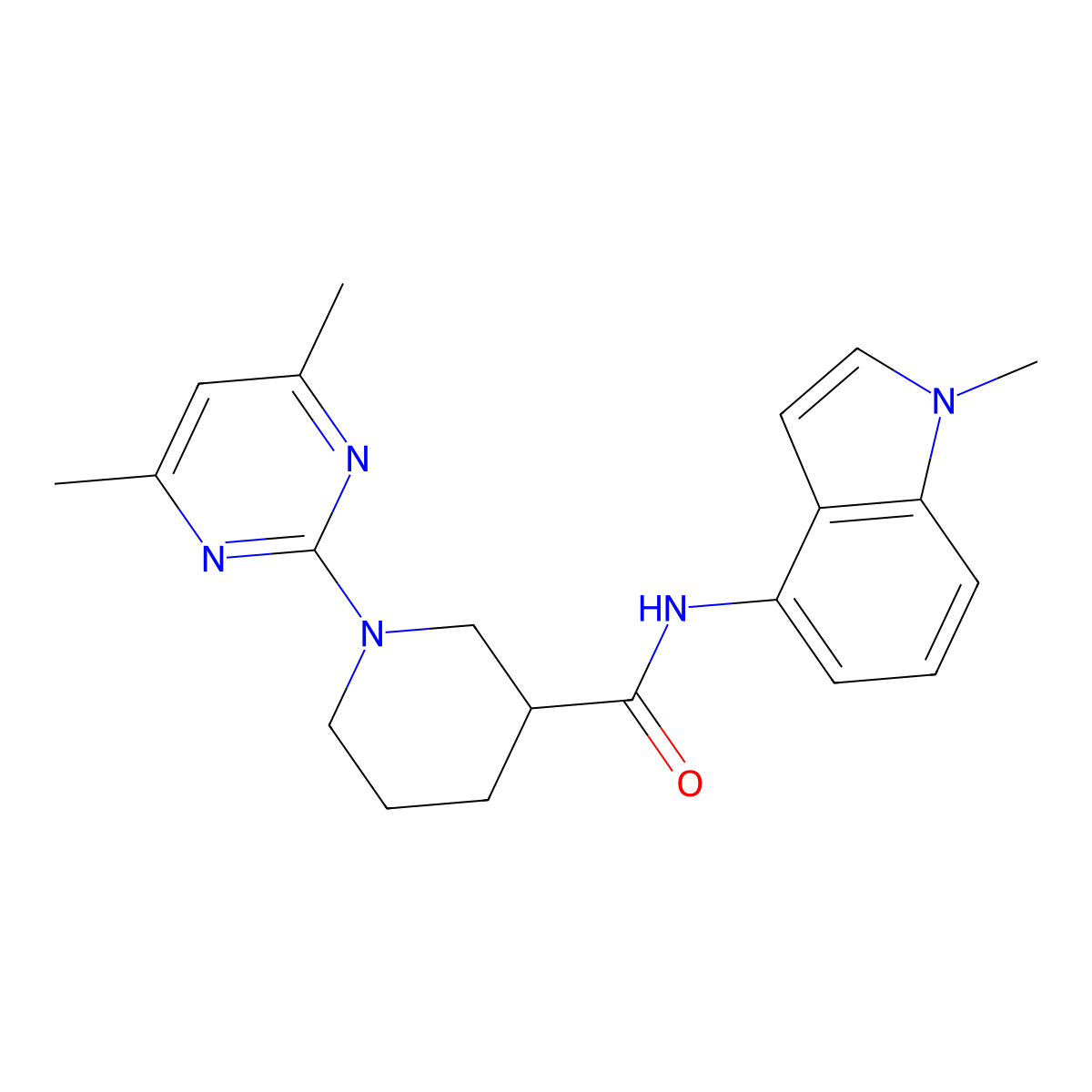 1-(4,6-dimethylpyrimidin-2-yl)-N-(1-methyl-1H-indol-4-yl)piperidine-3-carboxamide molecular structure, CAS 1401579-78-9