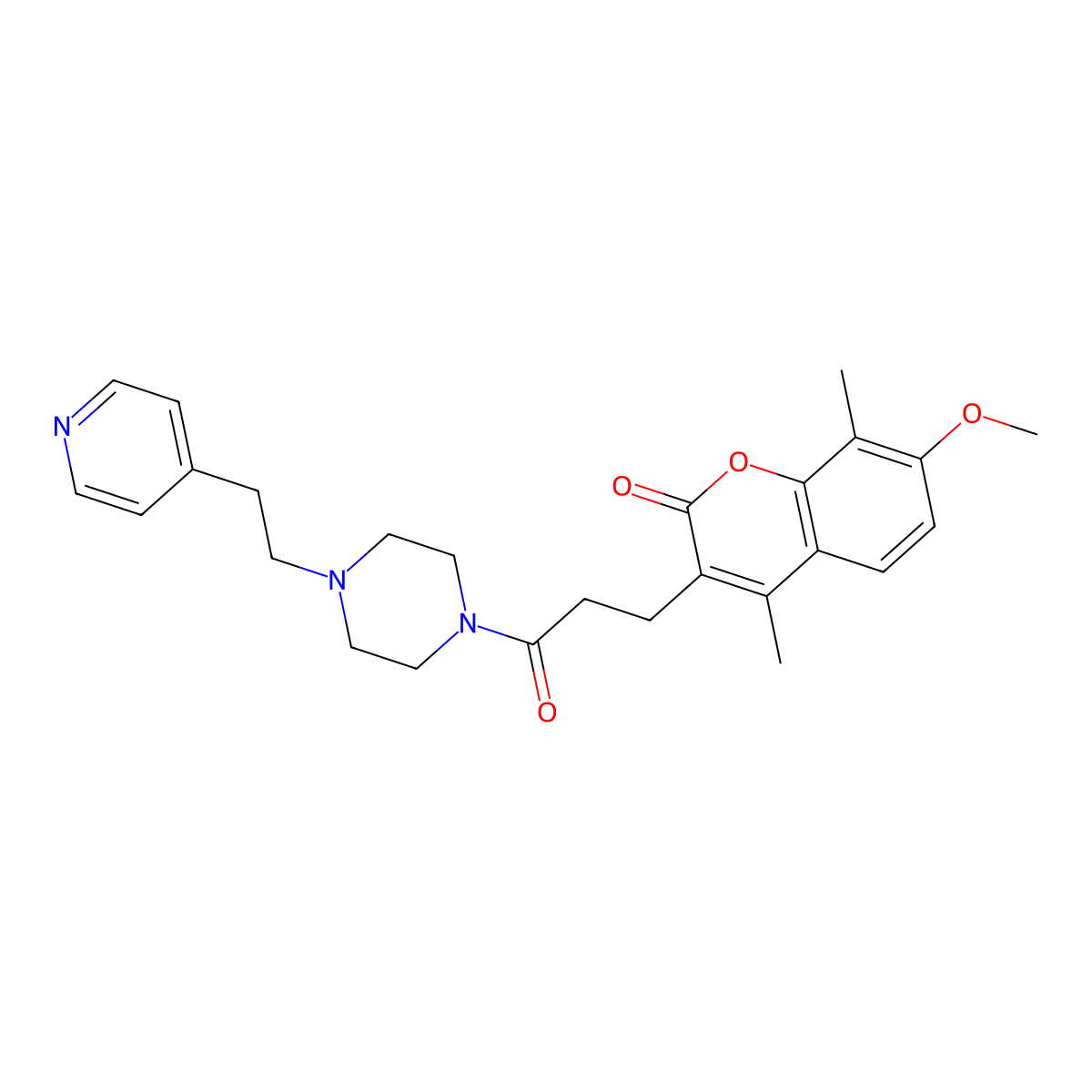 7-methoxy-4,8-dimethyl-3-(3-oxo-3-{4-[2-(4-pyridyl)ethyl]piperazino}propyl)-2H-chromen-2-one molecular structure, CAS 1401579-80-3