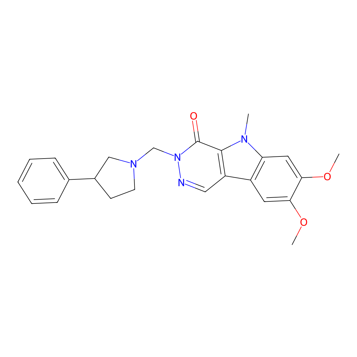 7,8-dimethoxy-5-methyl-3-[(3-phenylpyrrolidin-1-yl)methyl]-3,5-dihydro-4H-pyridazino[4,5-b]indol-4-one molecular structure, CAS 1401579-97-2
