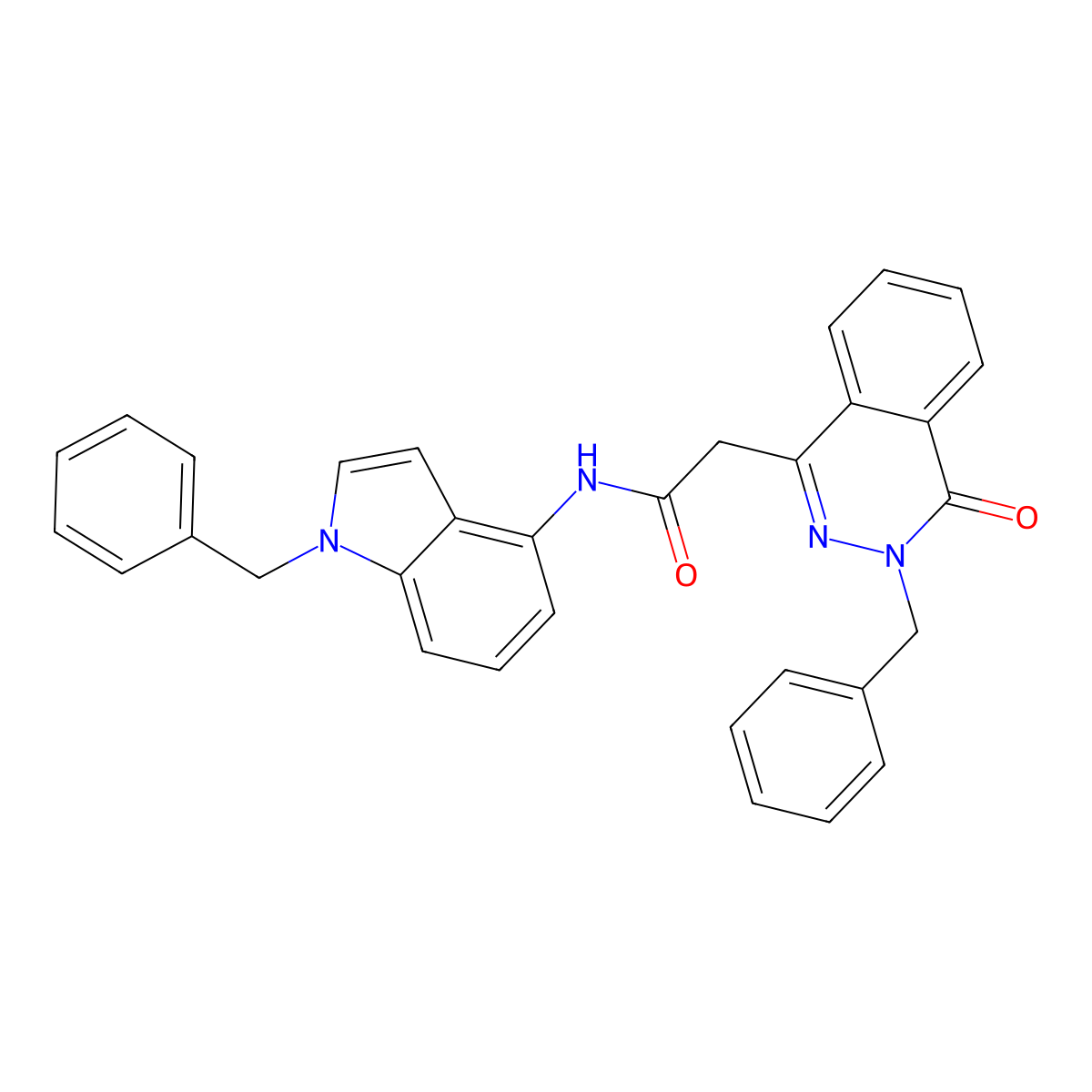 N-(1-benzyl-1H-indol-4-yl)-2-(3-benzyl-4-oxo-3,4-dihydrophthalazin-1-yl)acetamide molecular structure, CAS 1401580-17-3