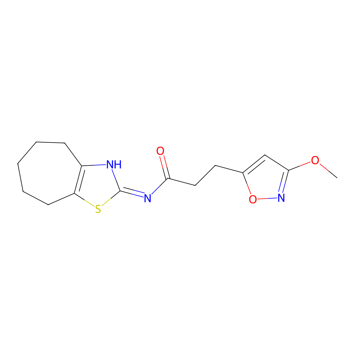 3-(3-methoxyisoxazol-5-yl)-N-(5,6,7,8-tetrahydro-4H-cyclohepta[d]thiazol-2-yl)propanamide molecular structure, CAS 1401580-39-9