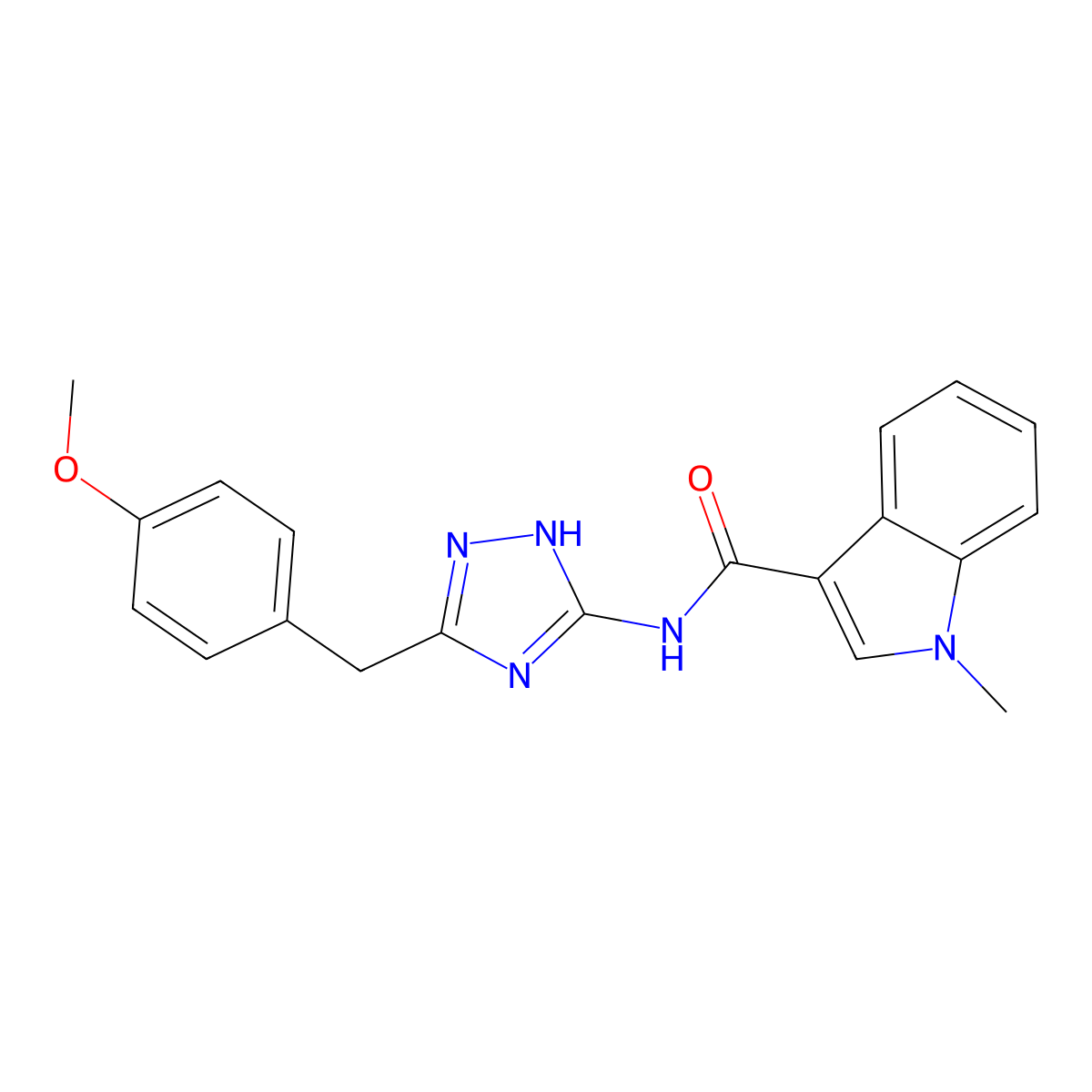 N-[3-(4-methoxybenzyl)-1H-1,2,4-triazol-5-yl]-1-methyl-1H-indole-3-carboxamide molecular structure, CAS 1401580-50-4