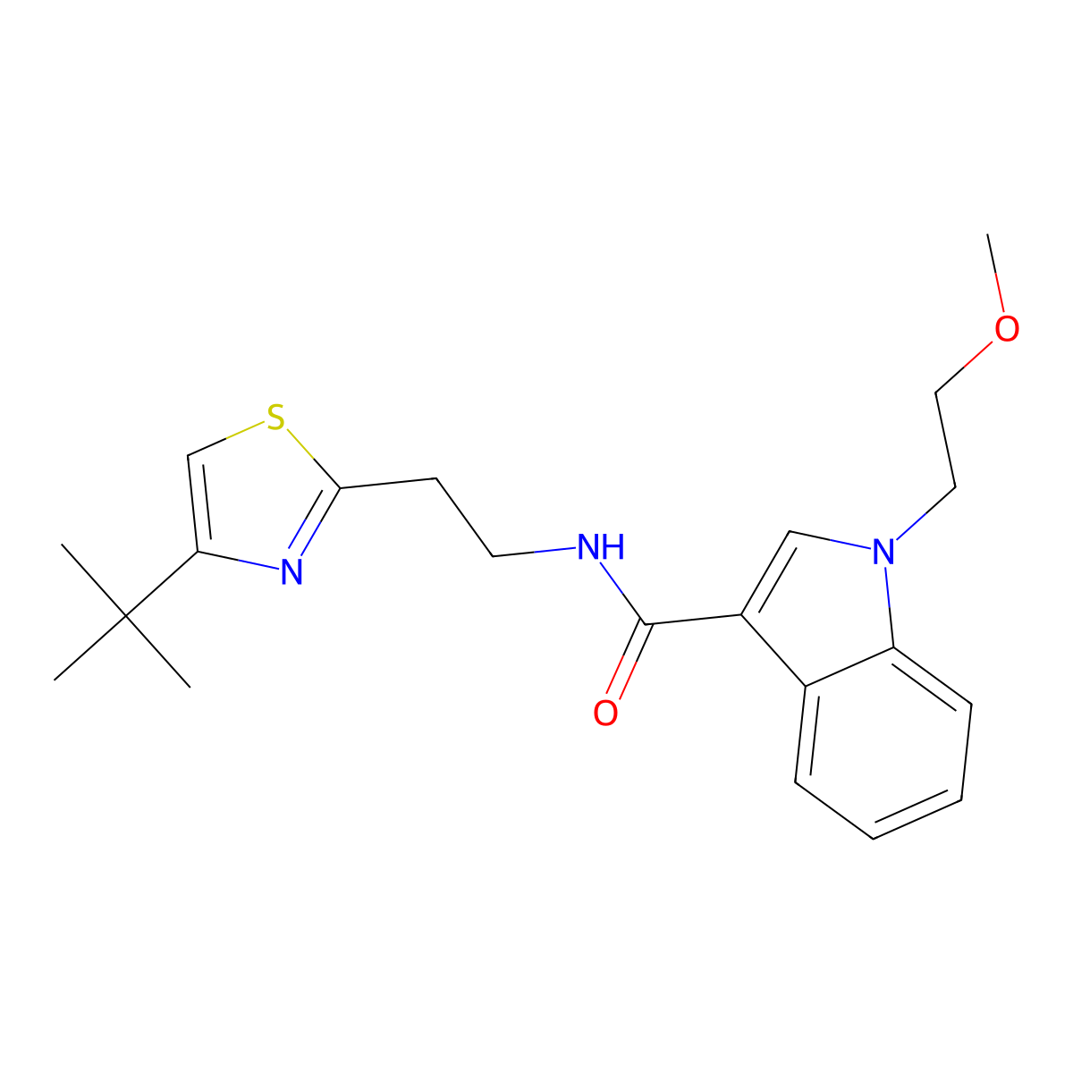 N-[2-(4-tert-butyl-1,3-thiazol-2-yl)ethyl]-1-(2-methoxyethyl)-1H-indole-3-carboxamide molecular structure, CAS 1401580-56-0