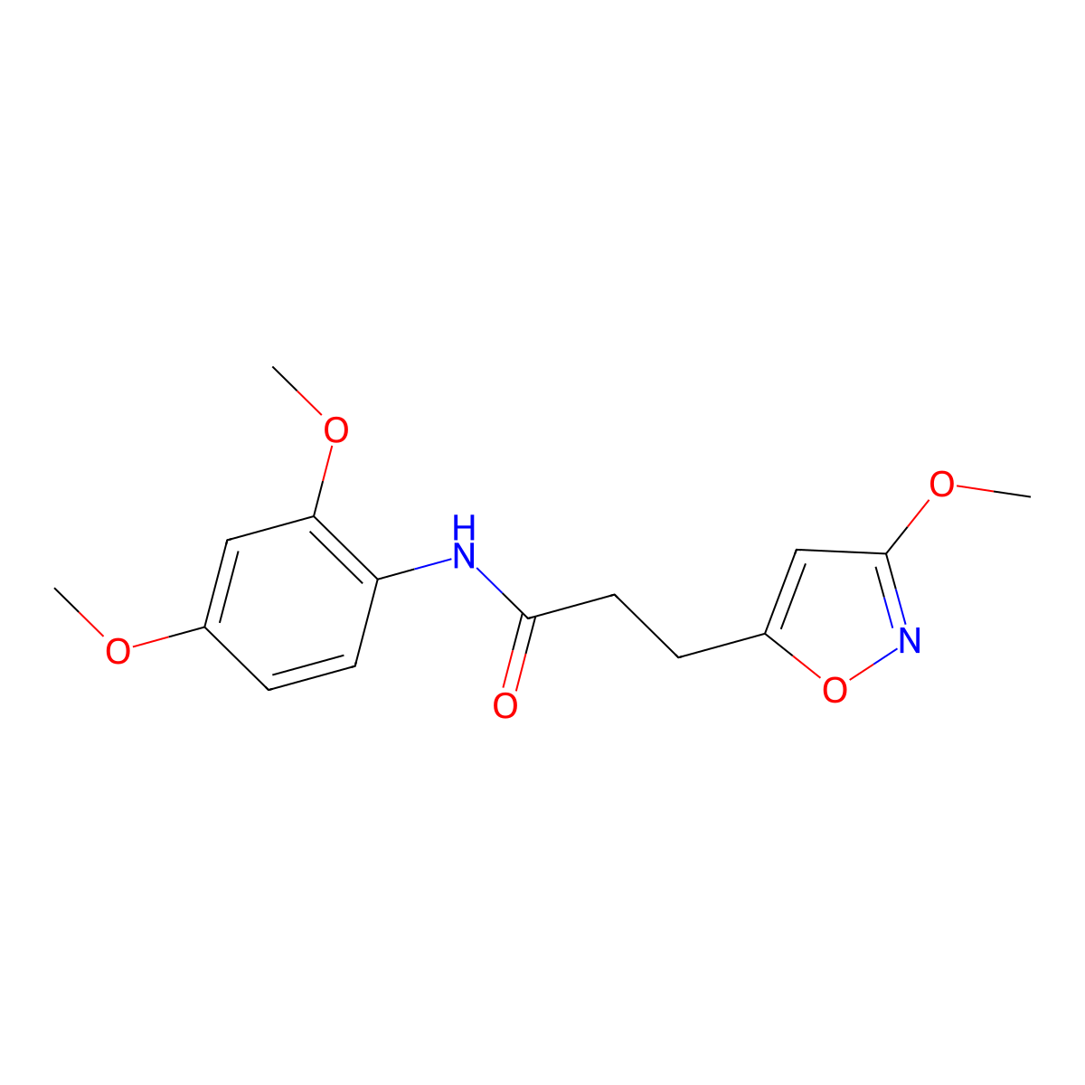 N-(2,4-dimethoxyphenyl)-3-(3-methoxy-1,2-oxazol-5-yl)propanamide molecular structure, CAS 1401580-60-6