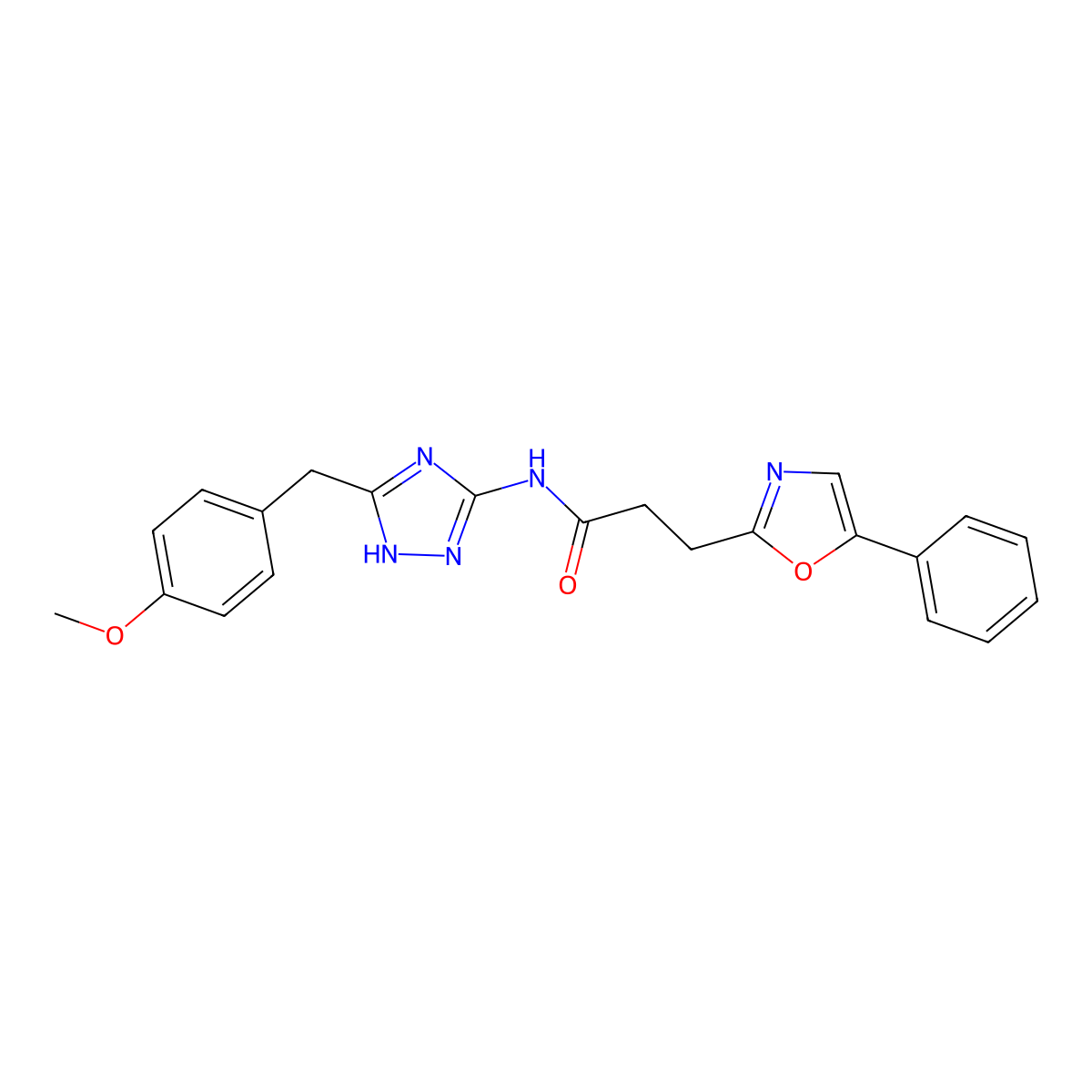 N-[3-(4-methoxybenzyl)-1H-1,2,4-triazol-5-yl]-3-(5-phenyl-1,3-oxazol-2-yl)propanamide molecular structure, CAS 1401580-63-9