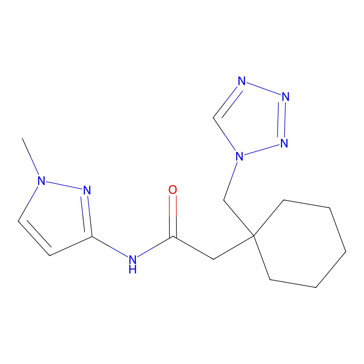 N-(1-methyl-1H-pyrazol-3-yl)-2-[1-(1H-tetrazol-1-ylmethyl)cyclohexyl]acetamide molecular structure, CAS 1401580-77-5