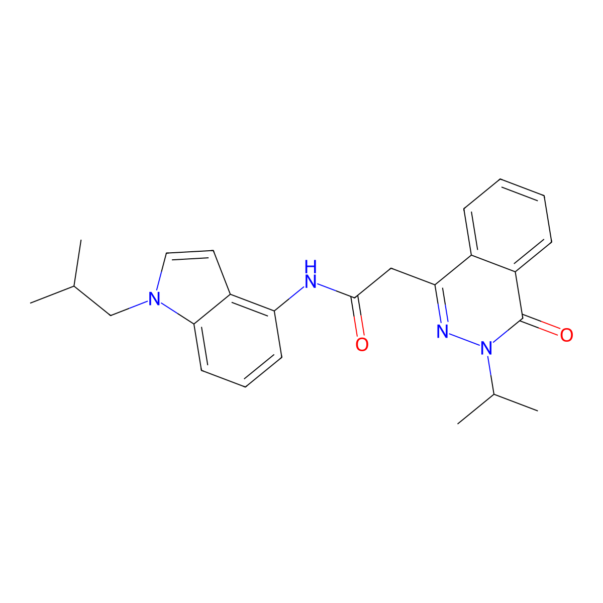 N-[1-(2-methylpropyl)-1H-indol-4-yl]-2-[4-oxo-3-(propan-2-yl)-3,4-dihydrophthalazin-1-yl]acetamide molecular structure, CAS 1401580-88-8