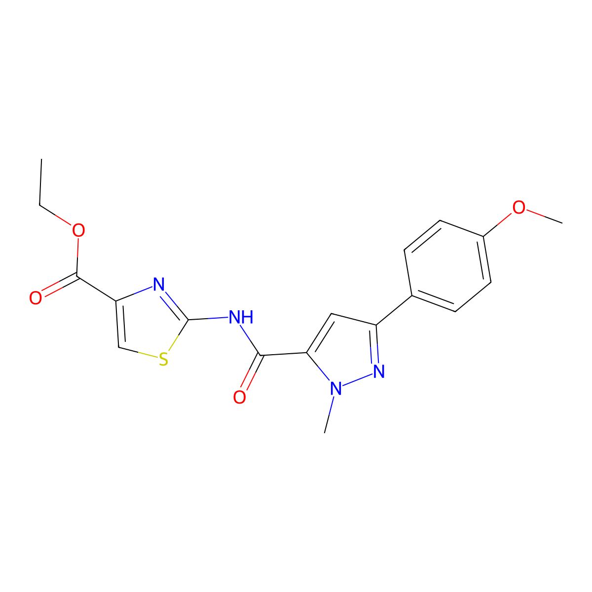 ethyl 2-({[3-(4-methoxyphenyl)-1-methyl-1H-pyrazol-5-yl]carbonyl}amino)-1,3-thiazole-4-carboxylate molecular structure, CAS 1401580-91-3