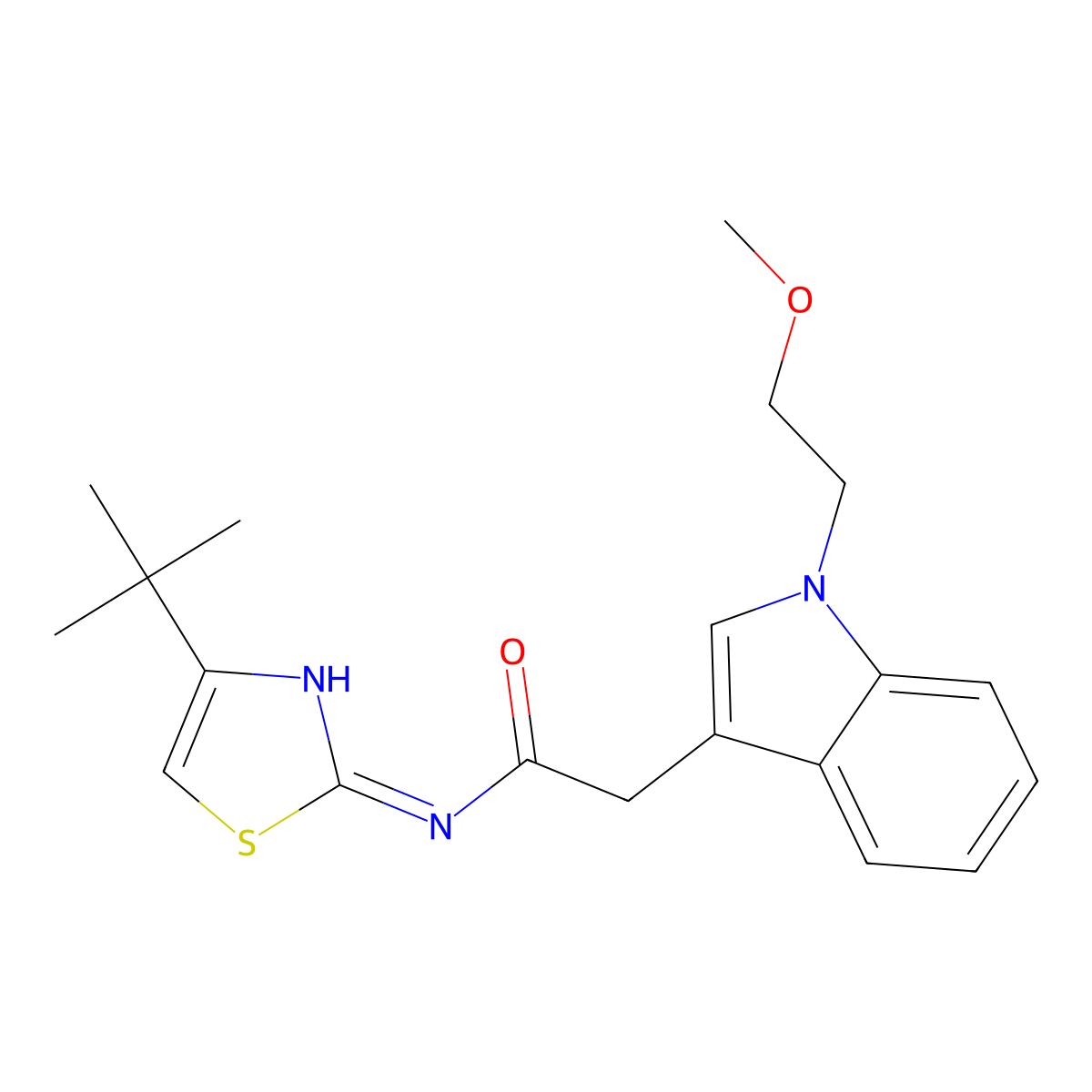 N-(4-(tert-butyl)thiazol-2-yl)-2-(1-(2-methoxyethyl)-1H-indol-3-yl)acetamide molecular structure, CAS 1401581-35-8