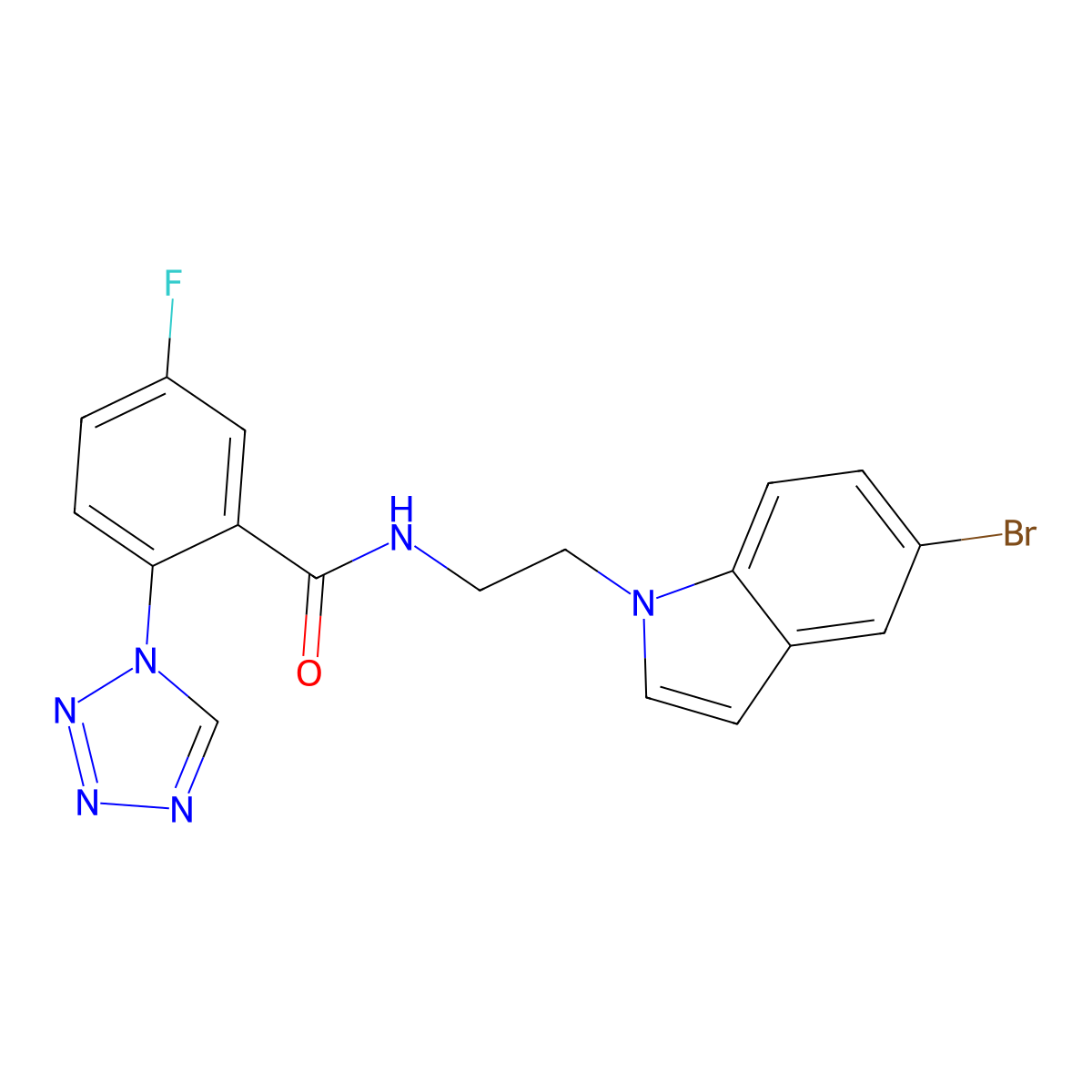 N-[2-(5-bromo-1H-indol-1-yl)ethyl]-5-fluoro-2-(1H-1,2,3,4-tetraazol-1-yl)benzamide molecular structure, CAS 1401581-54-1