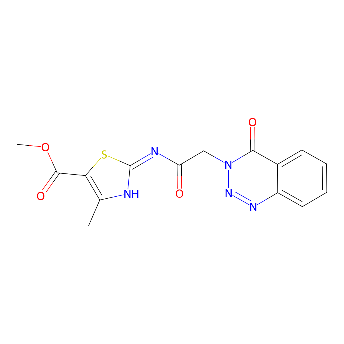 methyl 4-methyl-2-{[(4-oxo-1,2,3-benzotriazin-3(4H)-yl)acetyl]amino}-1,3-thiazole-5-carboxylate molecular structure, CAS 1401581-69-8