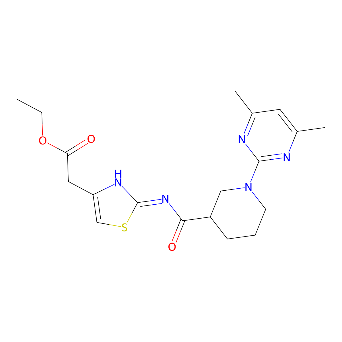 Ethyl [2-({[1-(4,6-dimethylpyrimidin-2-yl)piperidin-3-yl]carbonyl}amino)-1,3-thiazol-4-yl]acetate molecular structure, CAS 1401581-80-3