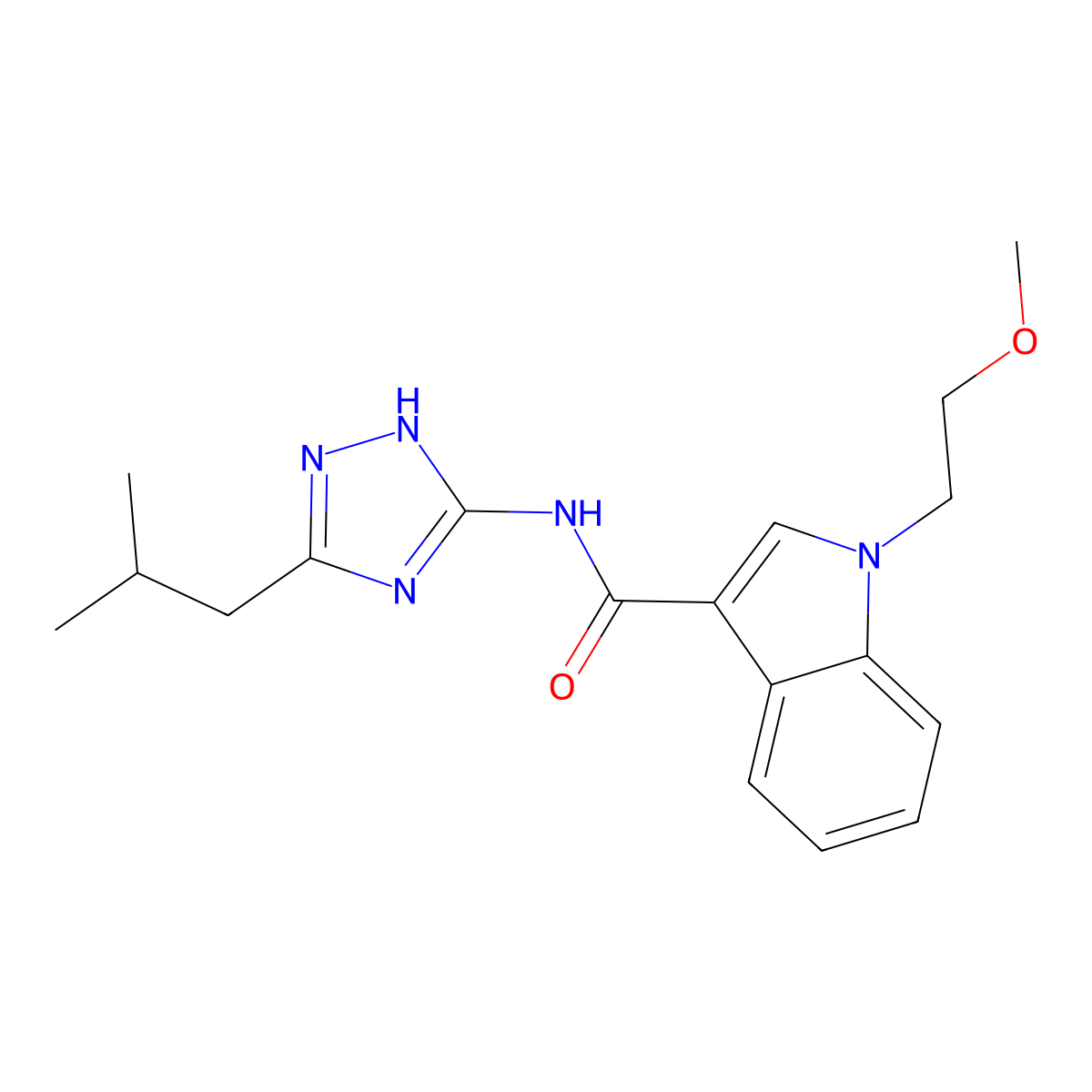 1-(2-methoxyethyl)-N-[3-(2-methylpropyl)-1H-1,2,4-triazol-5-yl]-1H-indole-3-carboxamide molecular structure, CAS 1401581-87-0