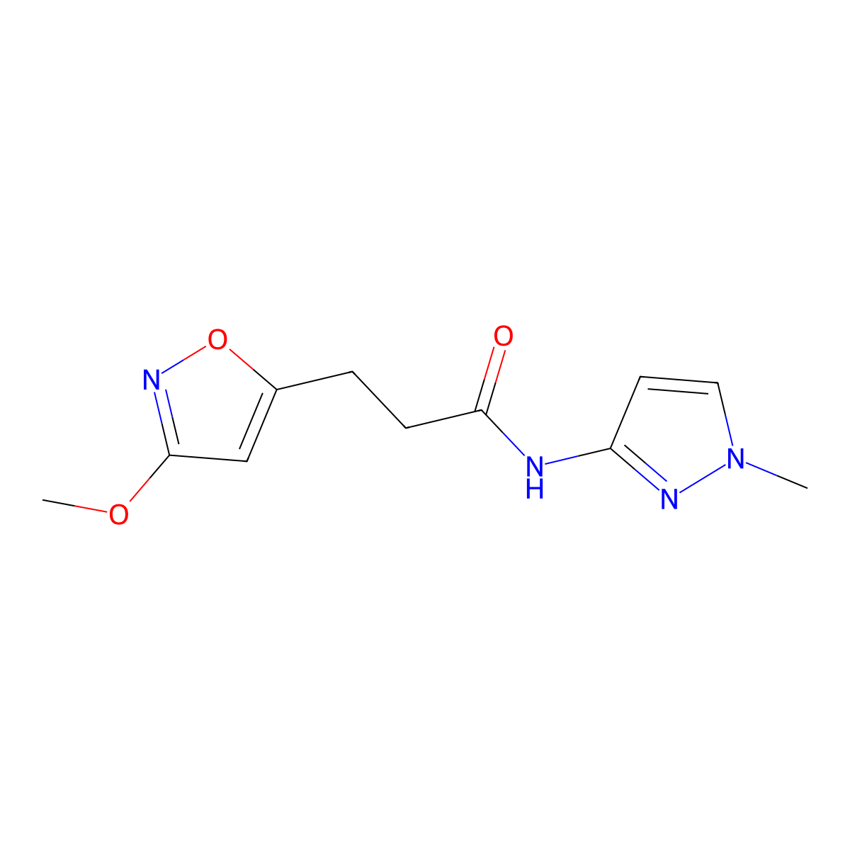 3-(3-methoxy-1,2-oxazol-5-yl)-N-(1-methyl-1H-pyrazol-3-yl)propanamide molecular structure, CAS 1401581-94-9