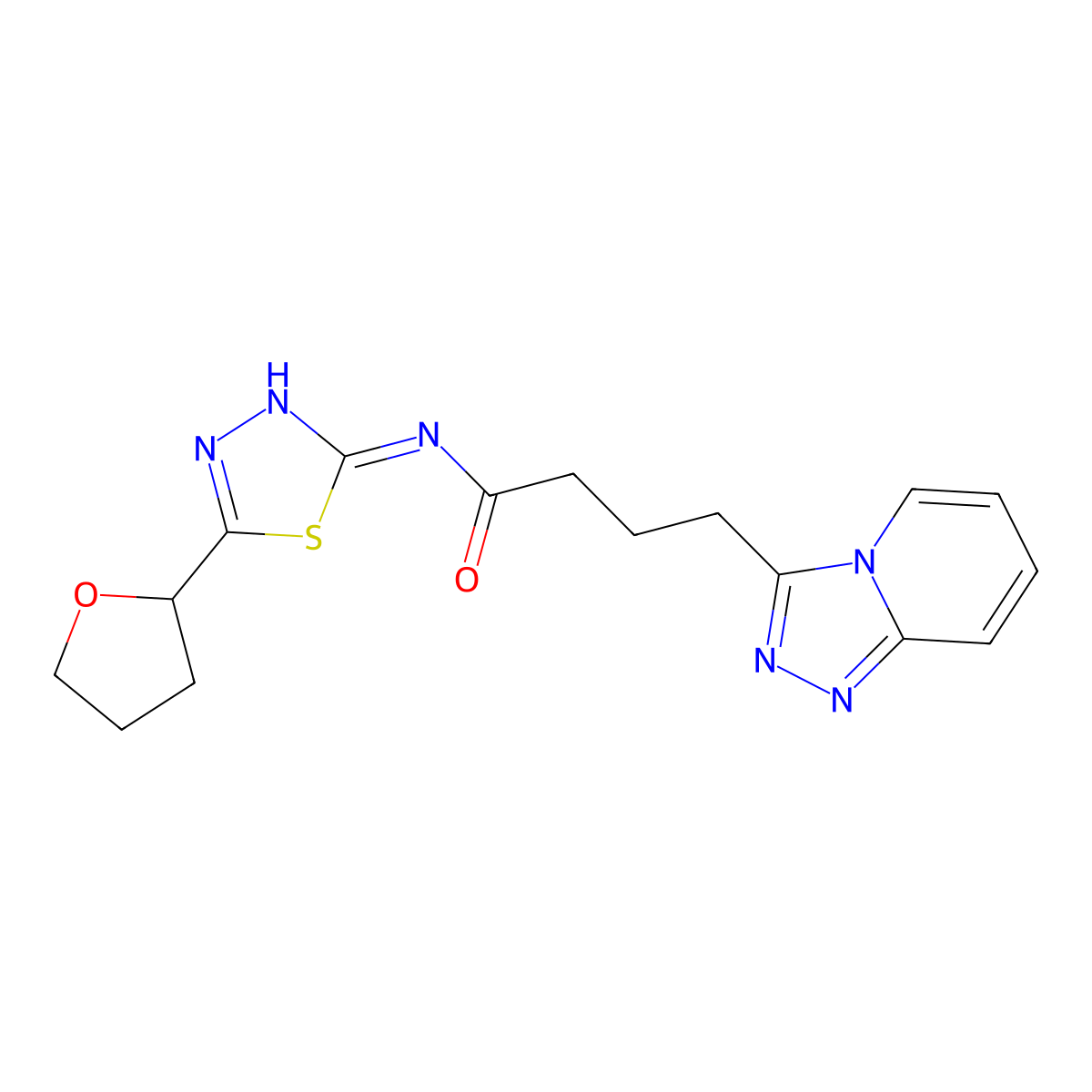 4-([1,2,4]triazolo[4,3-a]pyridin-3-yl)-N-(5-(tetrahydrofuran-2-yl)-1,3,4-thiadiazol-2-yl)butanamide molecular structure, CAS 1401582-26-0