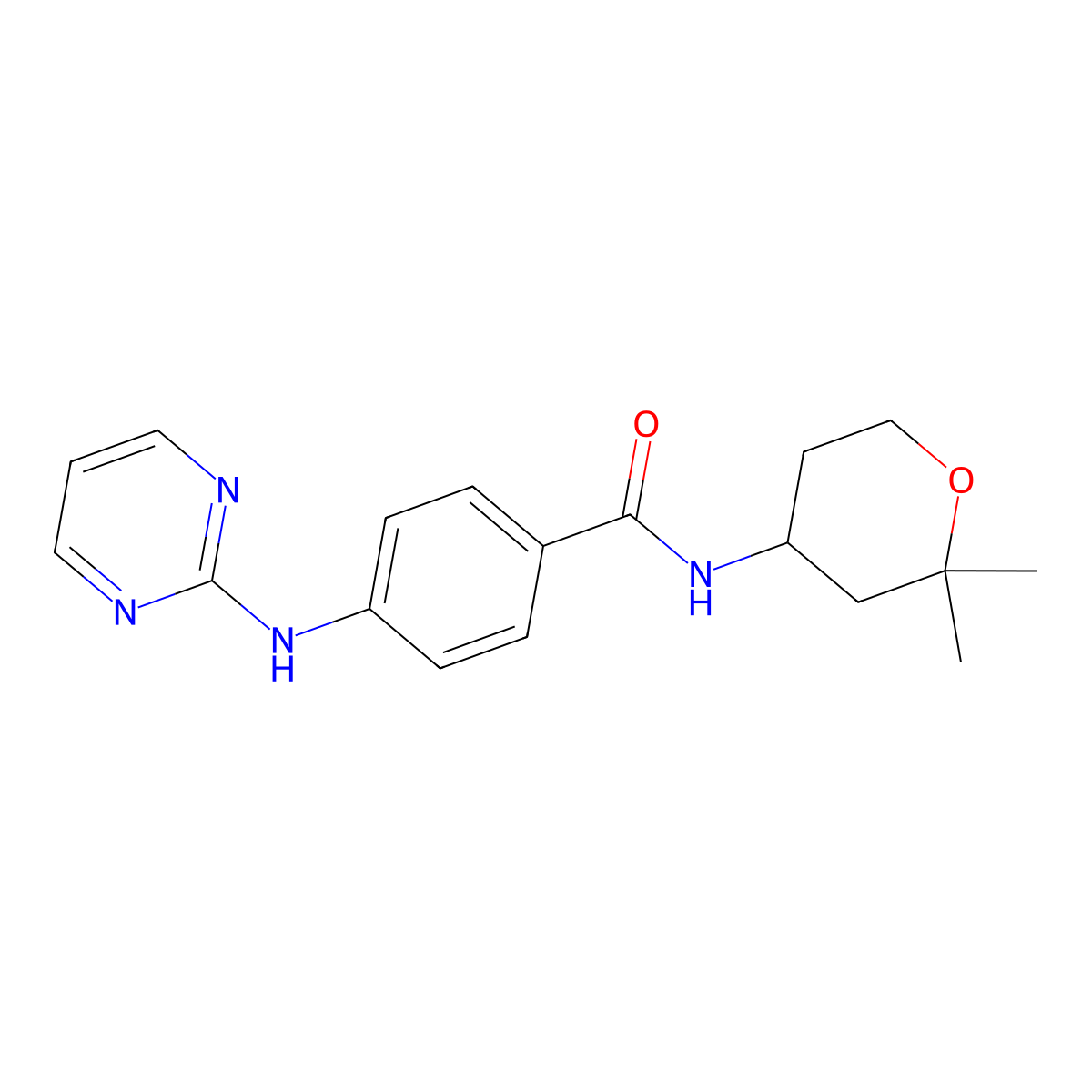 N-(2,2-dimethyltetrahydro-2H-pyran-4-yl)-4-(pyrimidin-2-ylamino)benzamide molecular structure, CAS 1401582-45-3