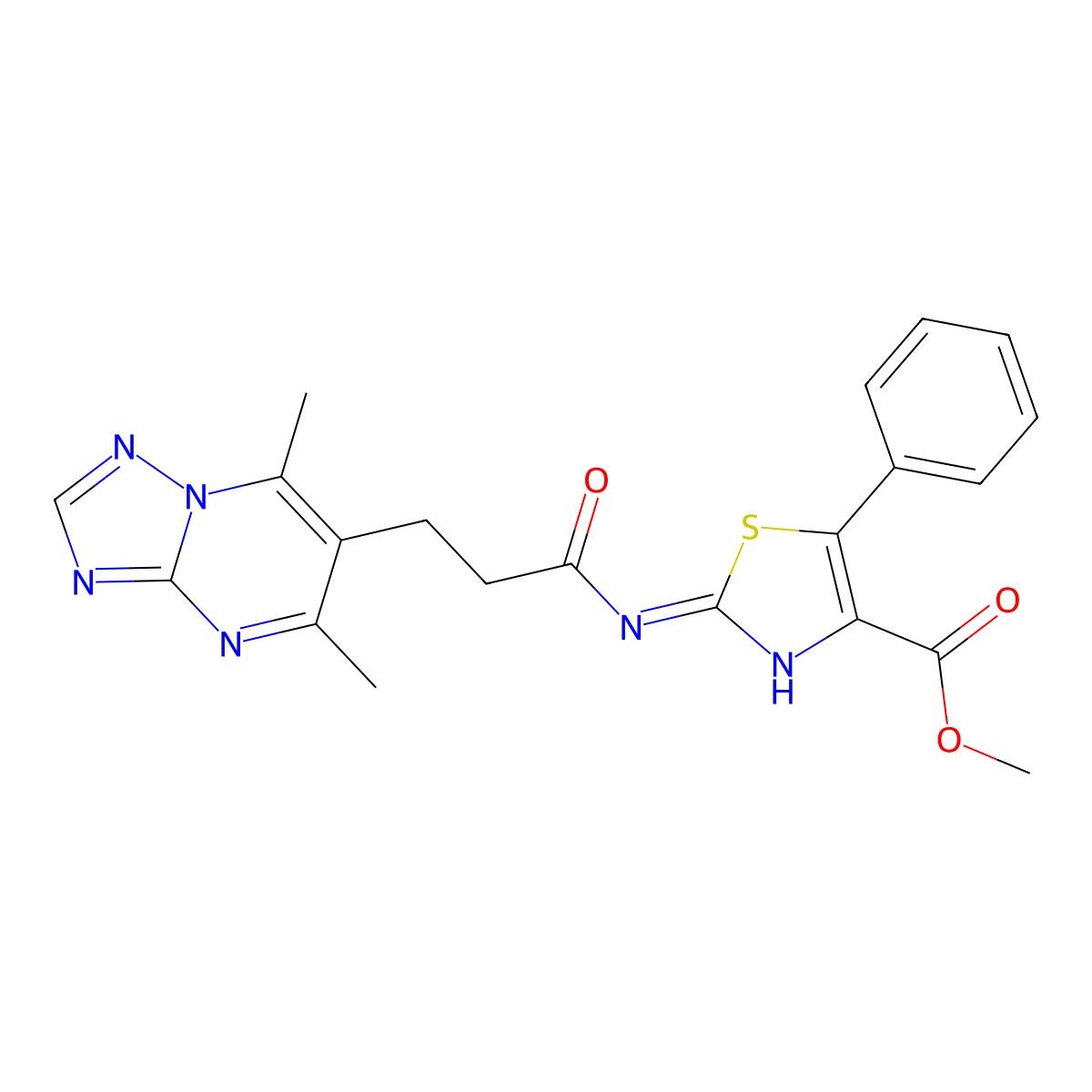 Methyl 2-{[3-(5,7-dimethyl[1,2,4]triazolo[1,5-a]pyrimidin-6-yl)propanoyl]amino}-5-phenyl-1,3-thiazole-4-carboxylate molecular structure, CAS 1401582-54-4