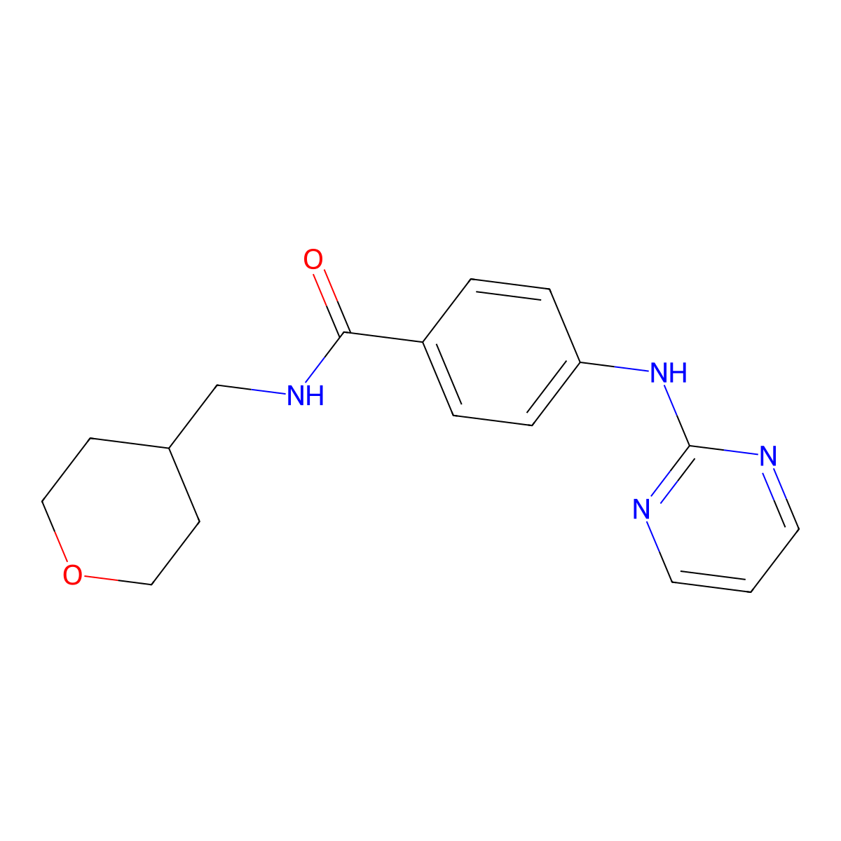 4-(pyrimidin-2-ylamino)-N-(tetrahydro-2H-pyran-4-ylmethyl)benzamide molecular structure, CAS 1401582-58-8