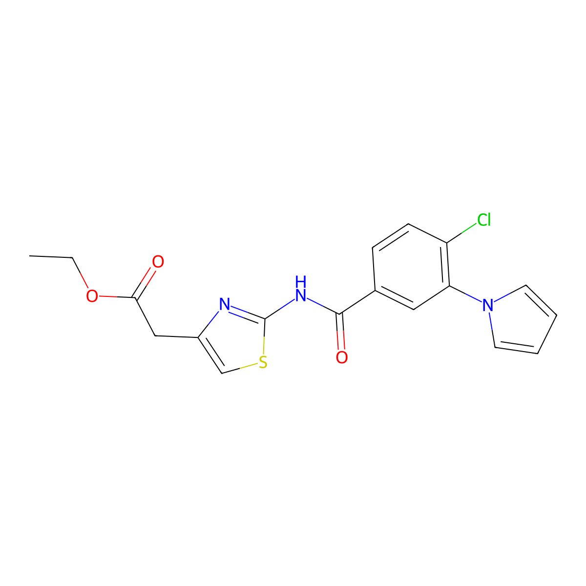 ethyl [(2Z)-2-({[4-chloro-3-(1H-pyrrol-1-yl)phenyl]carbonyl}imino)-2,3-dihydro-1,3-thiazol-4-yl]acetate molecular structure, CAS 1401582-64-6