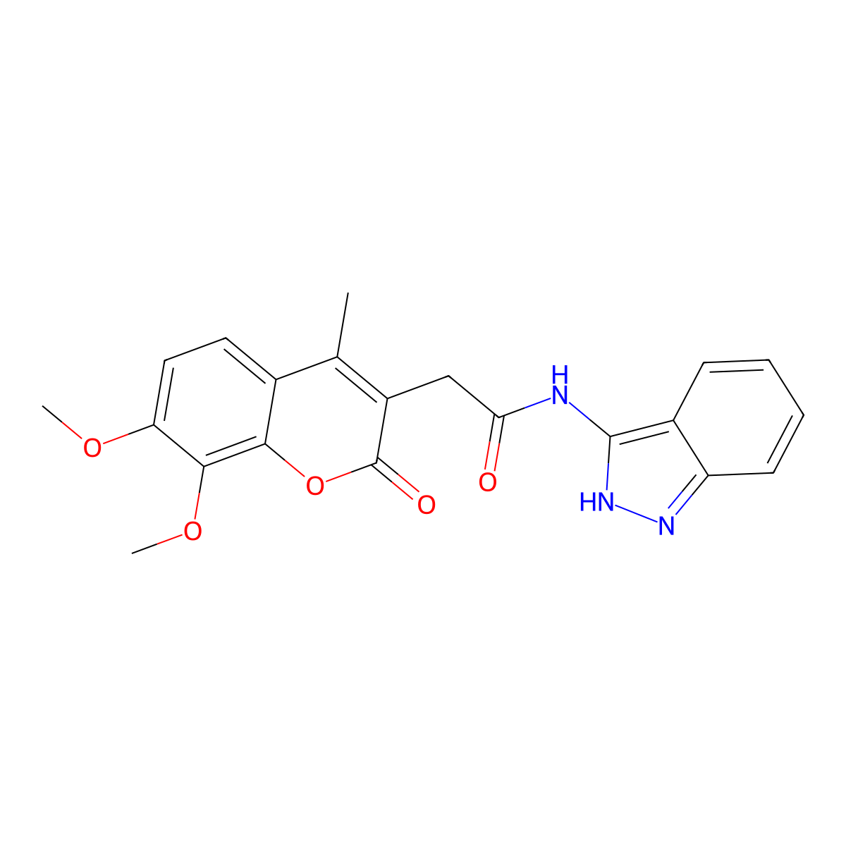 2-(7,8-dimethoxy-4-methyl-2-oxo-2H-chromen-3-yl)-N-(1H-indazol-3-yl)acetamide molecular structure, CAS 1401582-70-4