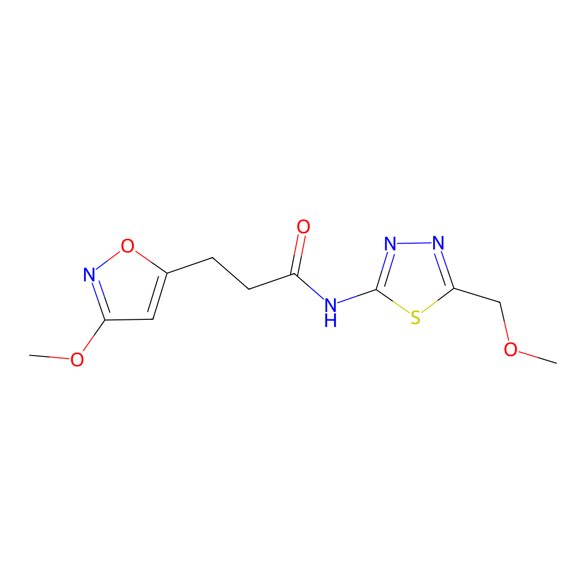 3-(3-methoxyisoxazol-5-yl)-N-(5-(methoxymethyl)-1,3,4-thiadiazol-2-yl)propanamide molecular structure, CAS 1401582-85-1