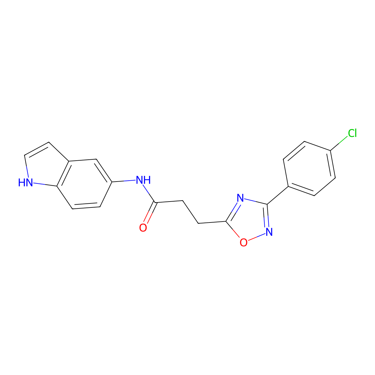 3-[3-(4-chlorophenyl)-1,2,4-oxadiazol-5-yl]-N-(1H-indol-5-yl)propanamide molecular structure, CAS 1401582-87-3