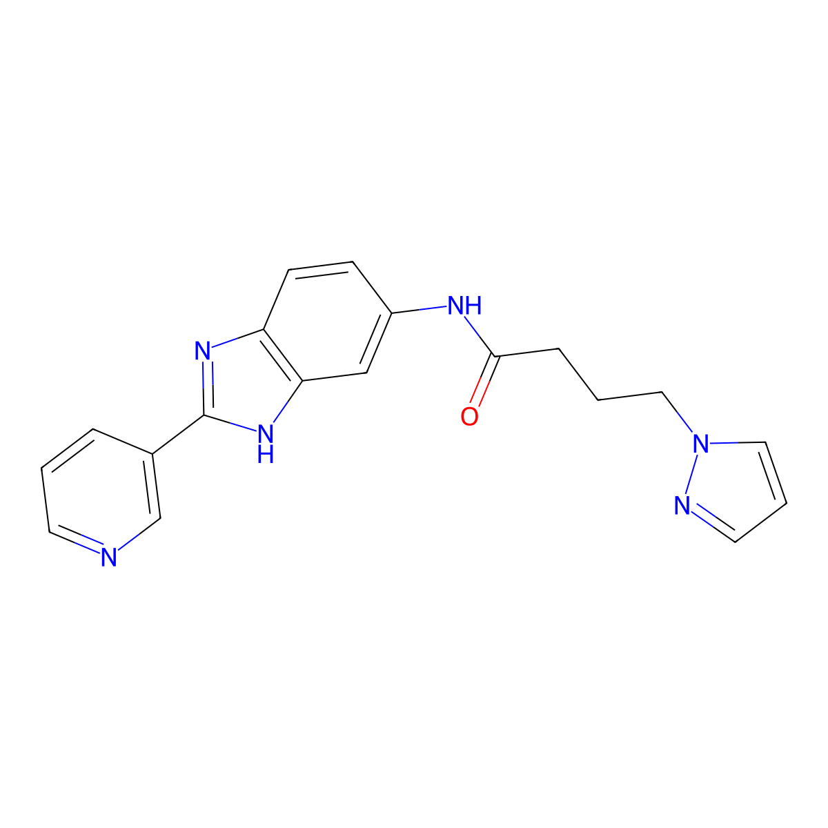 4-(1H-pyrazol-1-yl)-N-[2-(pyridin-3-yl)-1H-benzimidazol-6-yl]butanamide molecular structure, CAS 1401582-90-8