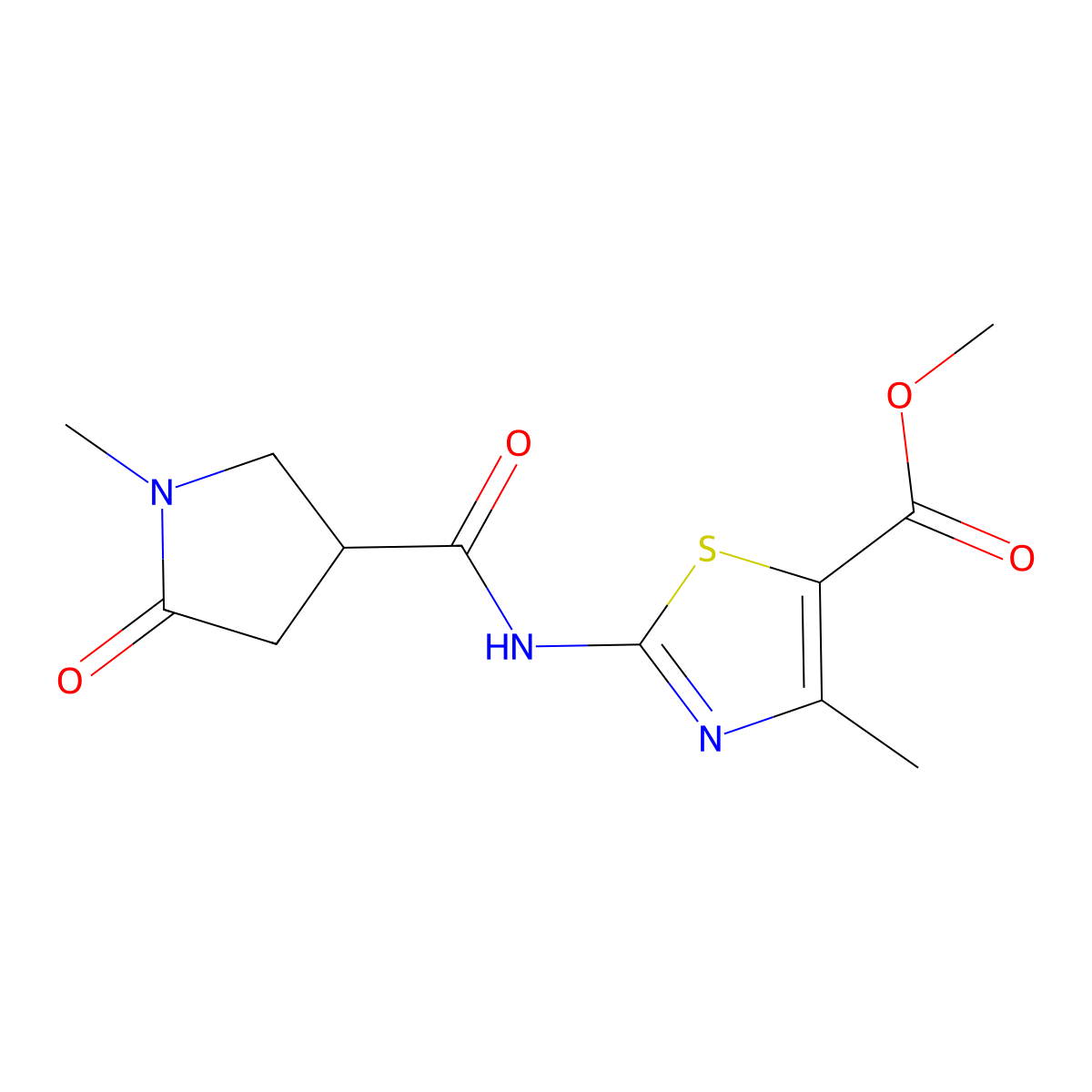 Methyl 4-methyl-2-{[(1-methyl-5-oxopyrrolidin-3-yl)carbonyl]amino}-1,3-thiazole-5-carboxylate molecular structure, CAS 1401583-03-6