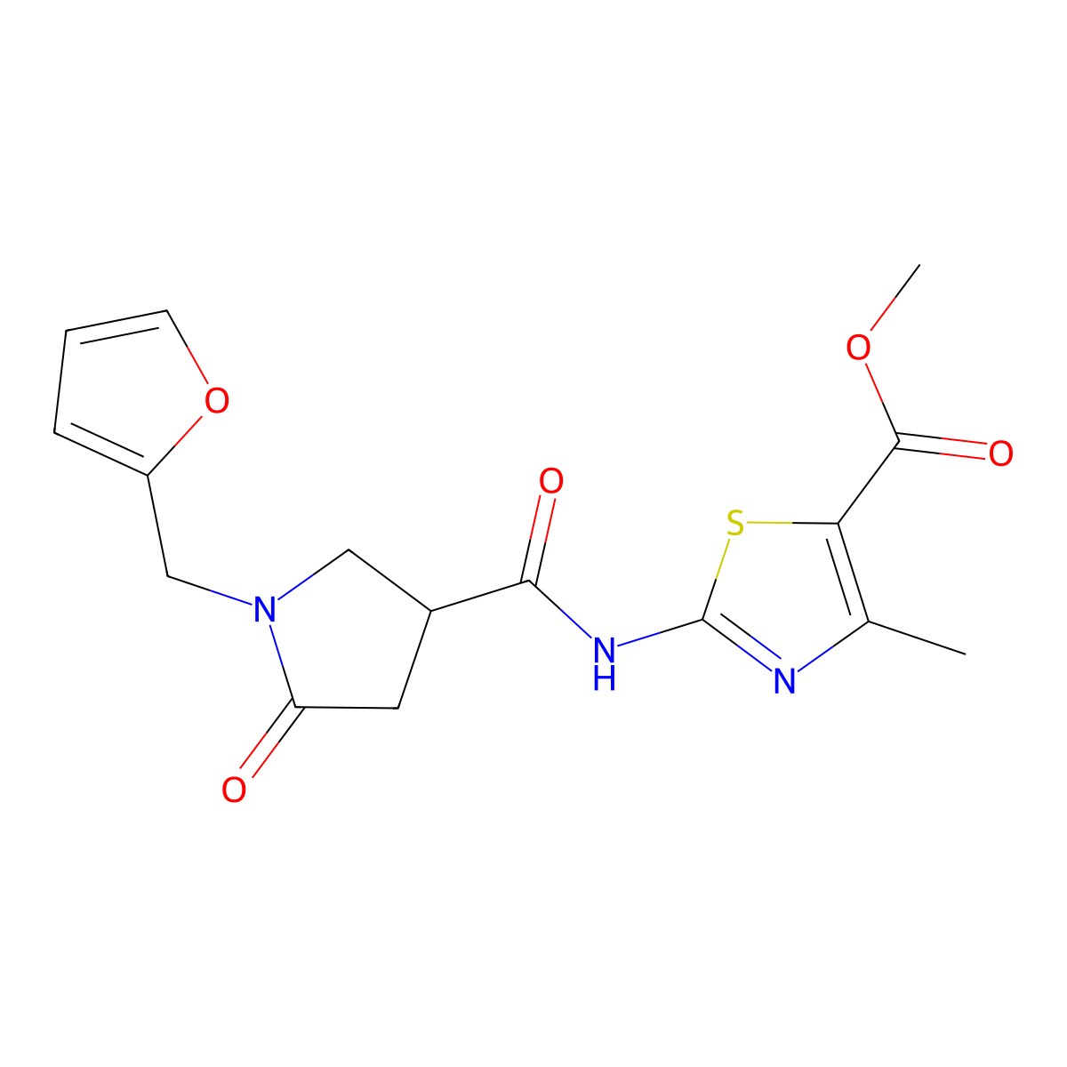Methyl 2-({[1-(furan-2-ylmethyl)-5-oxopyrrolidin-3-yl]carbonyl}amino)-4-methyl-1,3-thiazole-5-carboxylate molecular structure, CAS 1401583-07-0