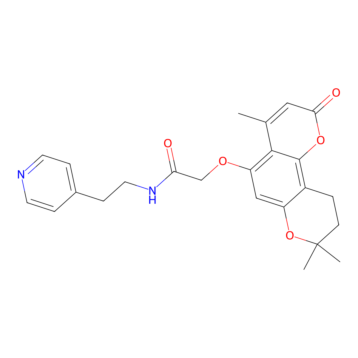 N-[2-(4-pyridyl)ethyl]-2-[(4,8,8-trimethyl-2-oxo-9,10-dihydro-2H,8H-pyrano[2,3-f]chromen-5-yl)oxy]acetamide molecular structure, CAS 1401583-21-8