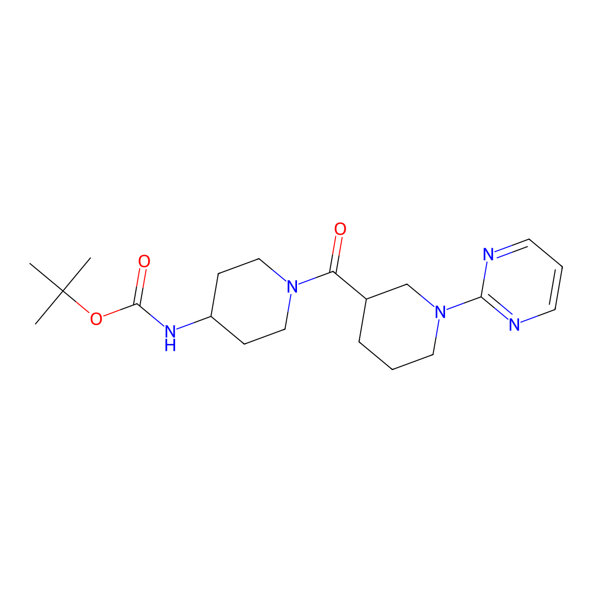 Tert-butyl (1-{[1-(pyrimidin-2-yl)piperidin-3-yl]carbonyl}piperidin-4-yl)carbamate molecular structure, CAS 1401583-26-3