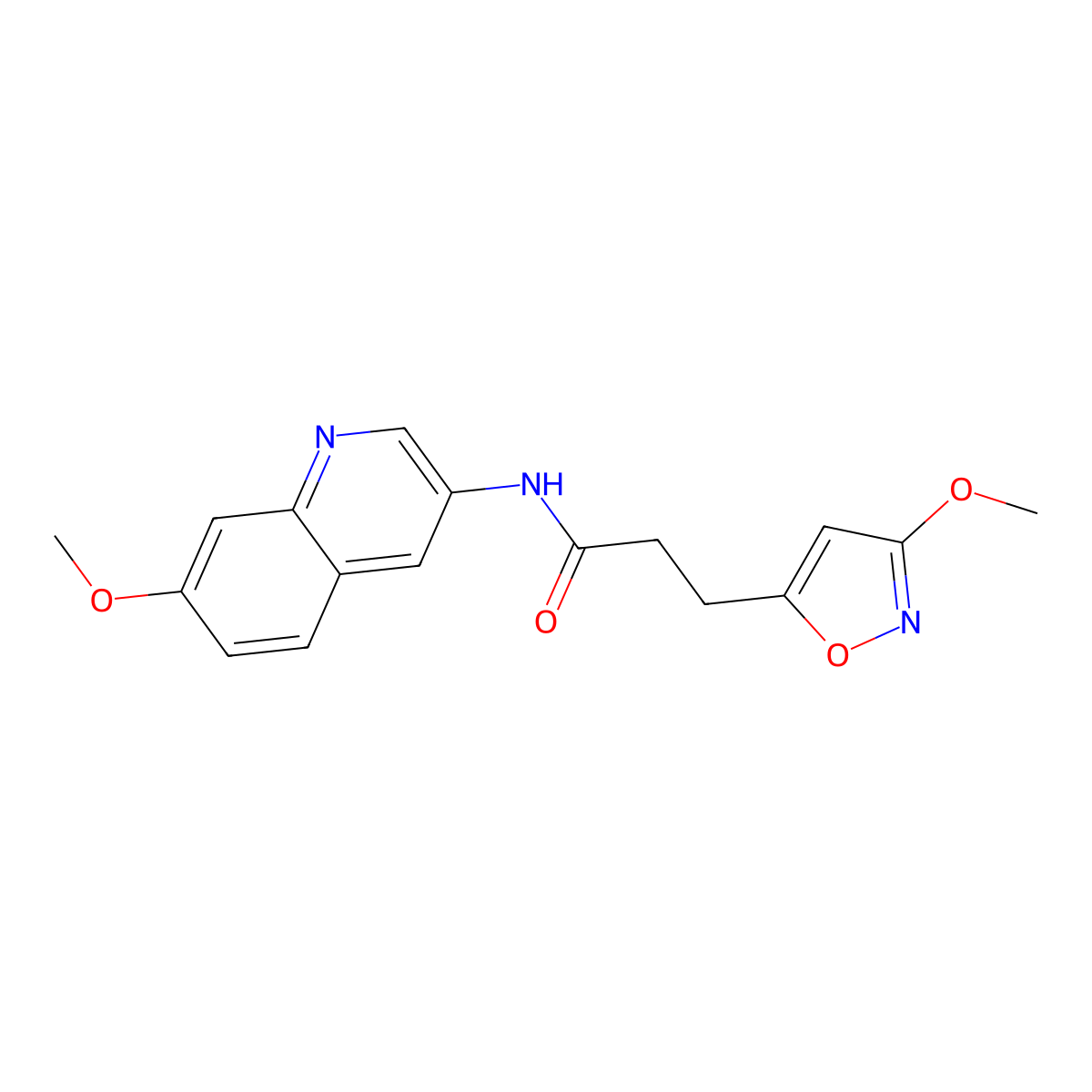 3-(3-methoxy-1,2-oxazol-5-yl)-N-(7-methoxyquinolin-3-yl)propanamide molecular structure, CAS 1401583-51-4